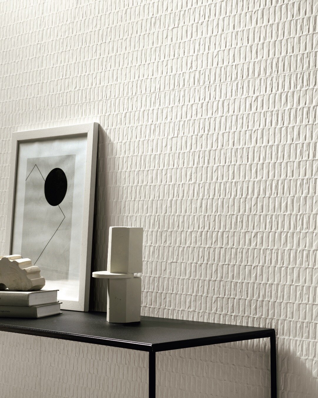 Coming soon to Julian TIle. 3D Wall Plaster - Italian Ceramic Tile. Simple white and textures of brushes, combs, and trowels compose vibrant surfaces. 
Light gives the three-dimensional expressiveness and movement creating a furnishing element with a