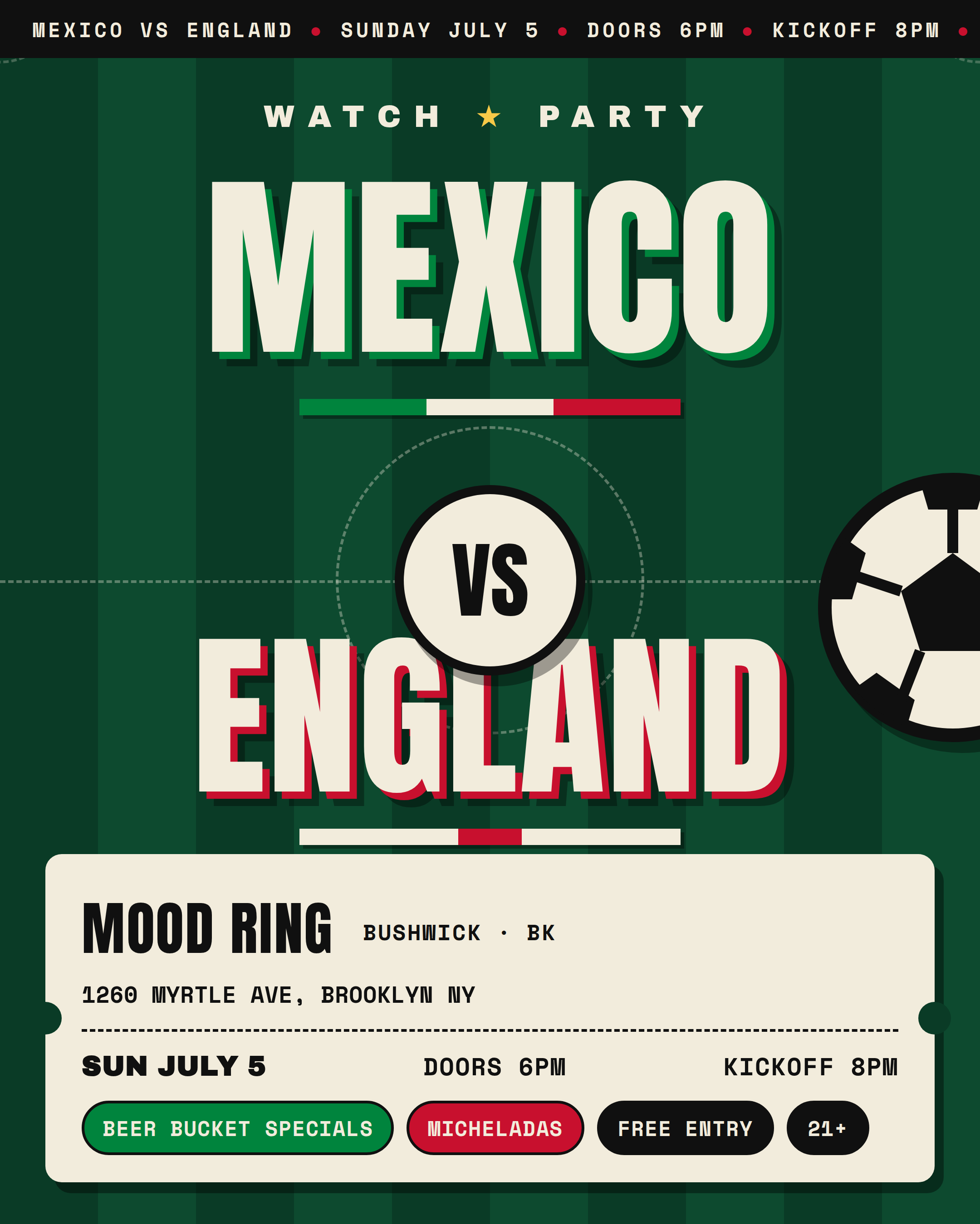 Mexico vs. England FREE Watch Party