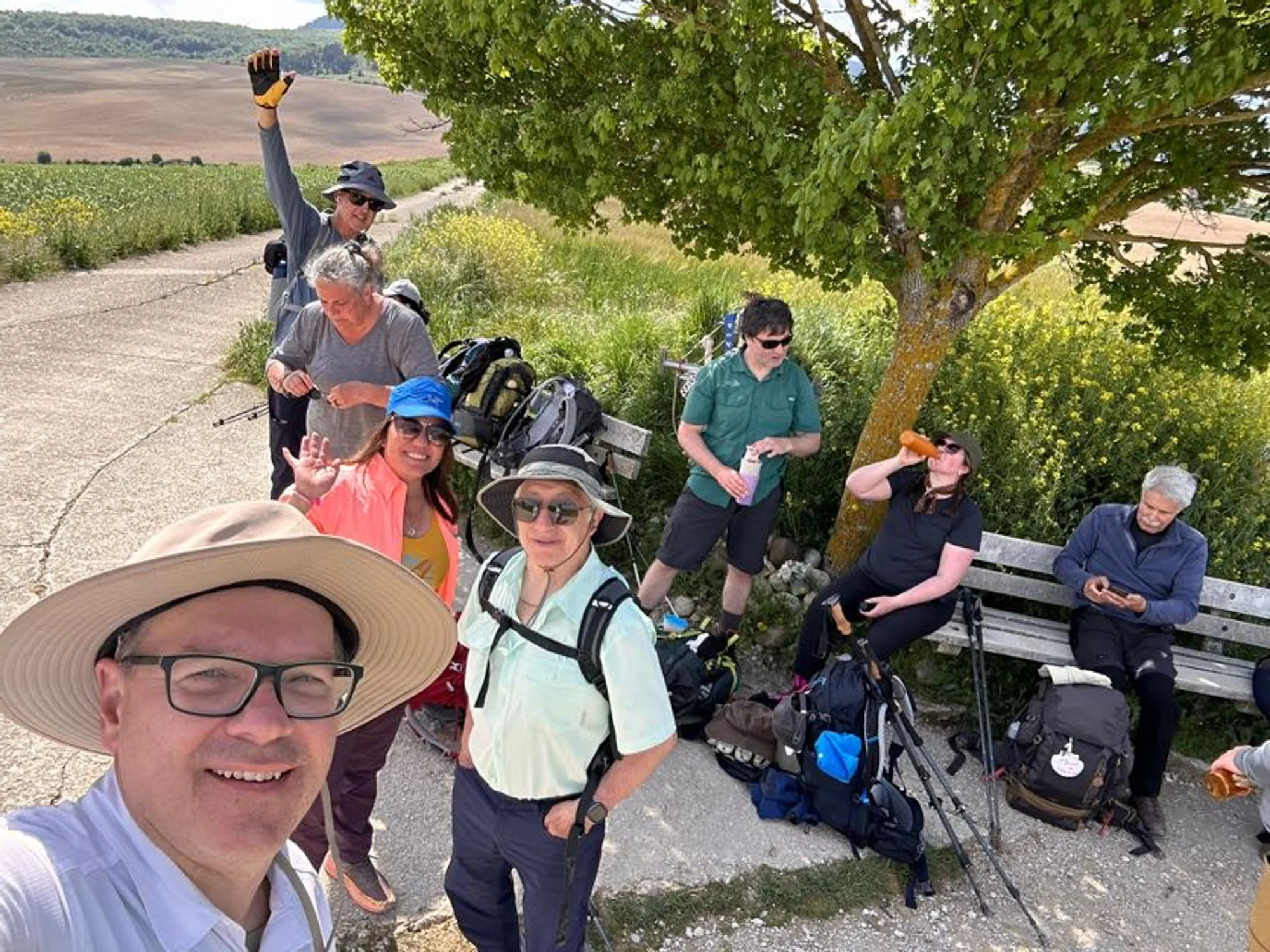 Lunch with other pilgrims half way up