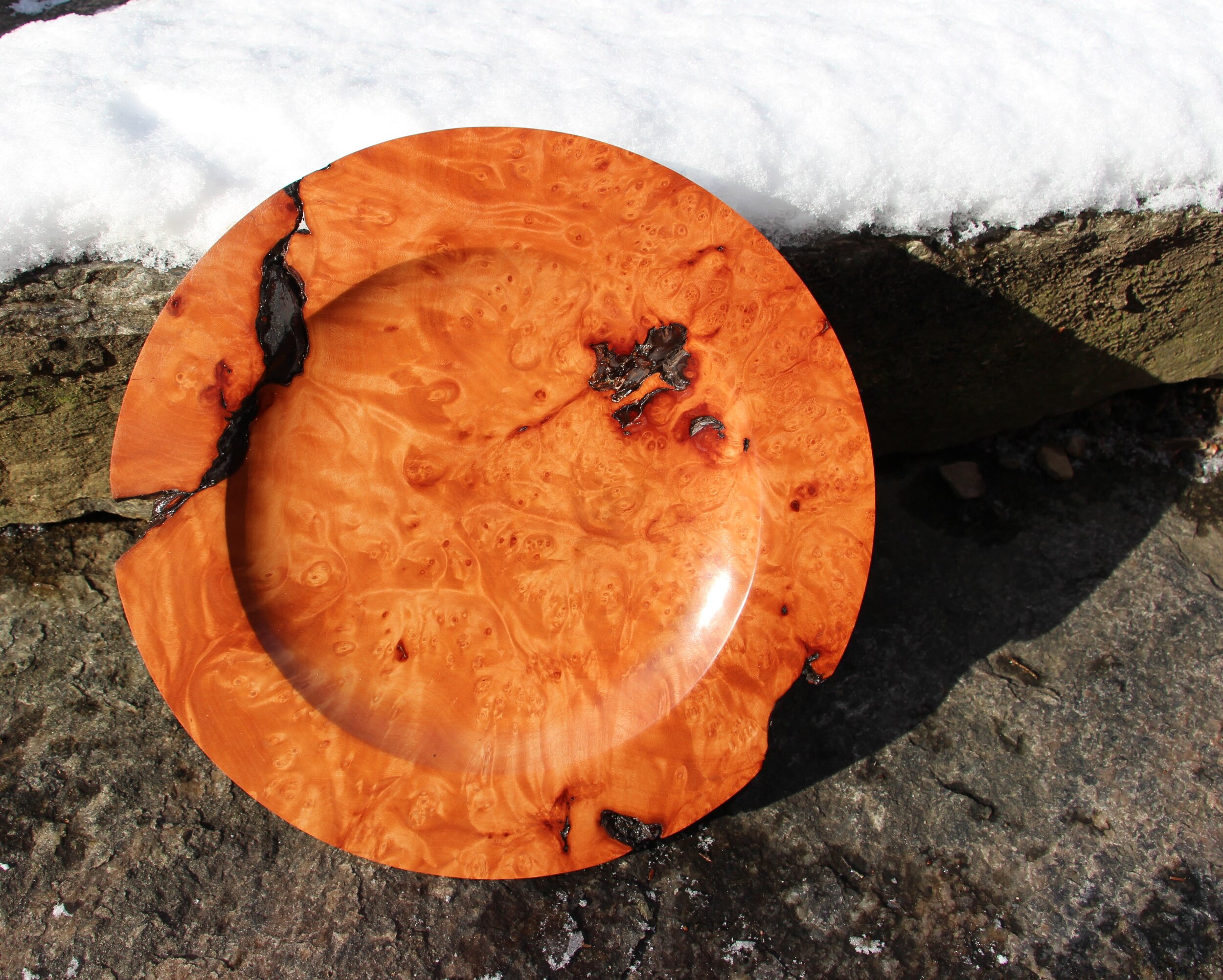  I don’t get a lot of Madrone Burl as it is found on the west coast of Canada, but I love the rich tones of red and yellow in this wood.  Madrone Burl Platter 12” x 1.5” high $300 