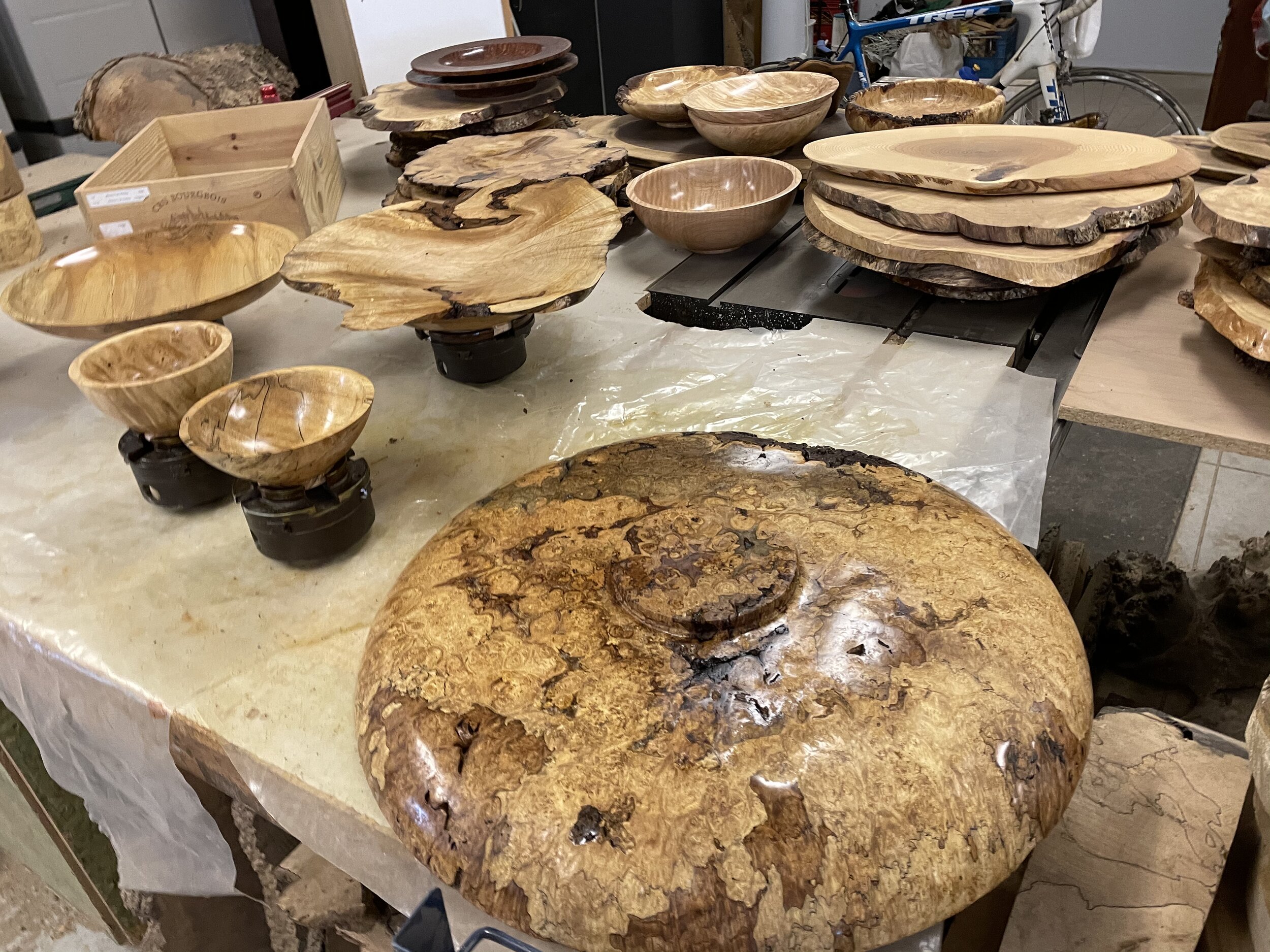  I have many bowls and platters on the lathe and in different stages of production. Each day it is a pleasure to work in the studio and make pieces that will one day be used and admired by others.  