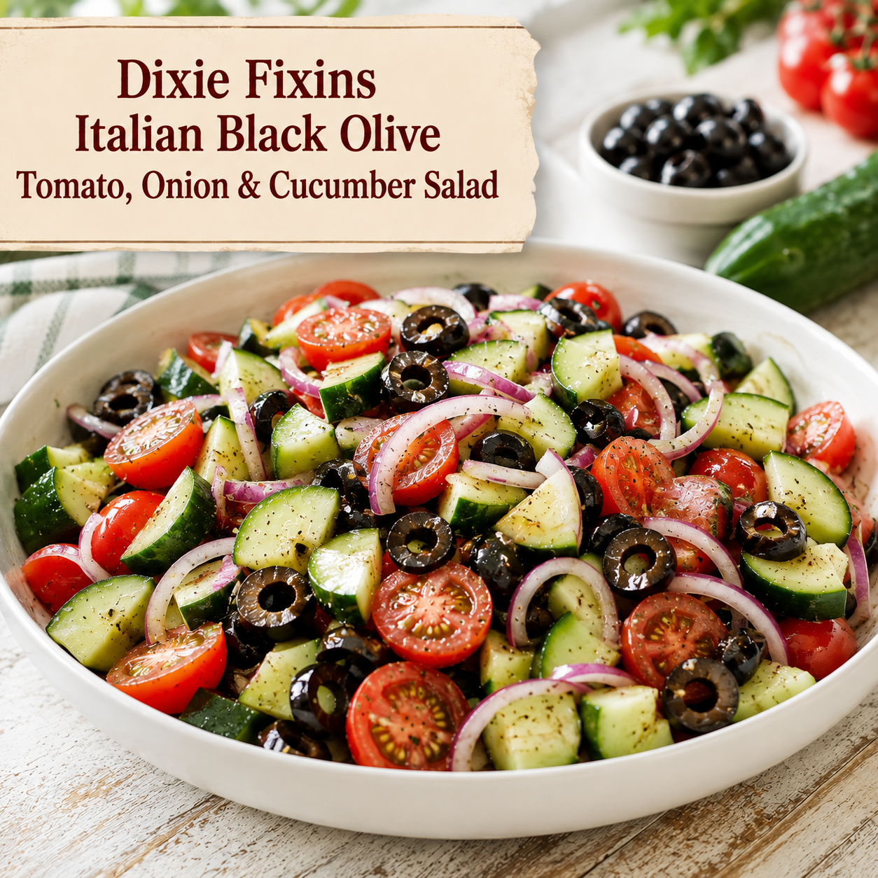 Dixie Fixins Italian Black Olive Tomato, Onion &amp; Cucumber Salad