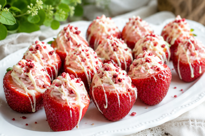 White Chocolate Razzberry Cheesecake-Stuffed Strawberries