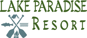 Lake Paradise Resort logo with crossed oars and a small boat icon.