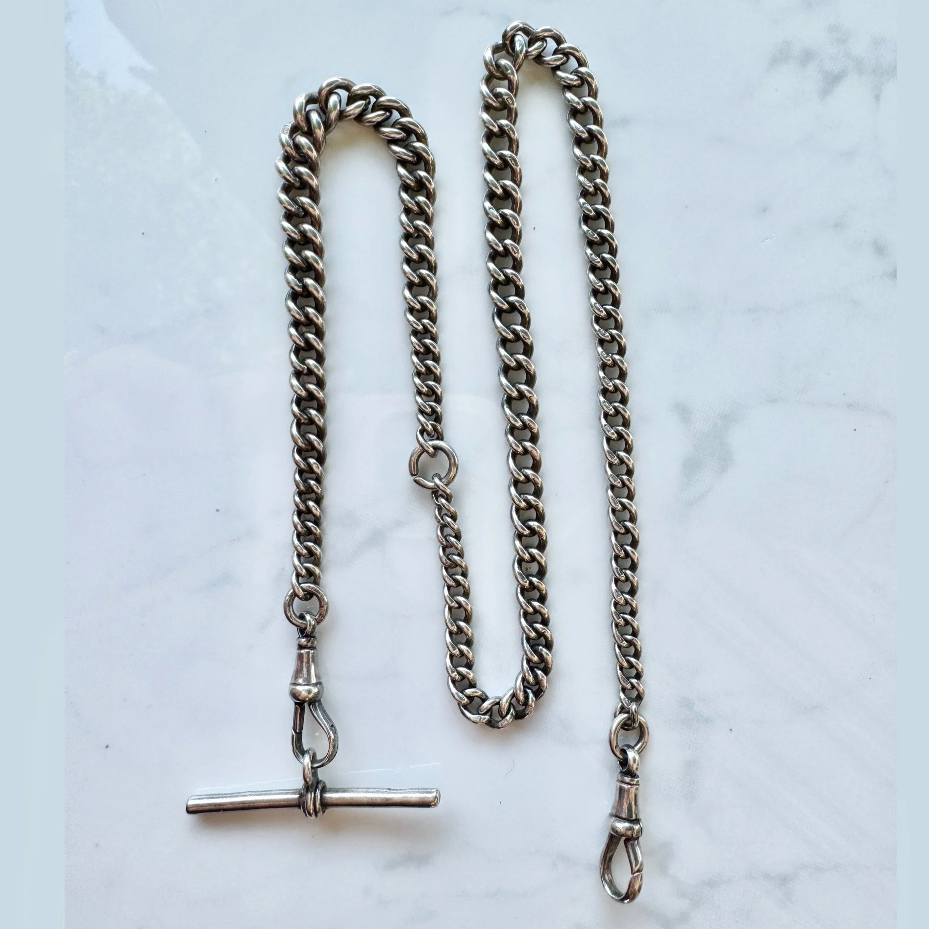 Victorian Silver Double Albert Chain, 19"