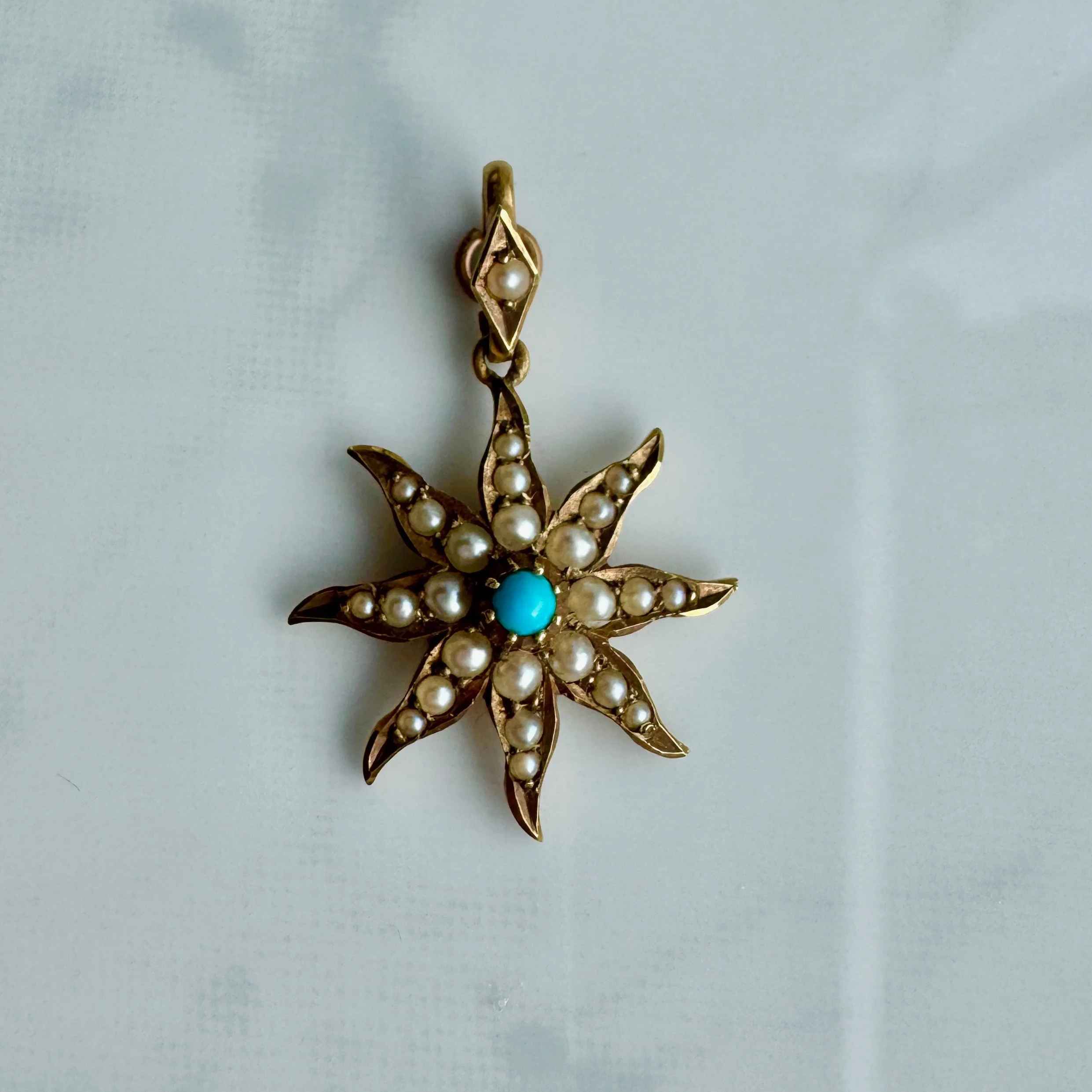 Victorian Turquoise & Pearl Star Pendant, 15ct
