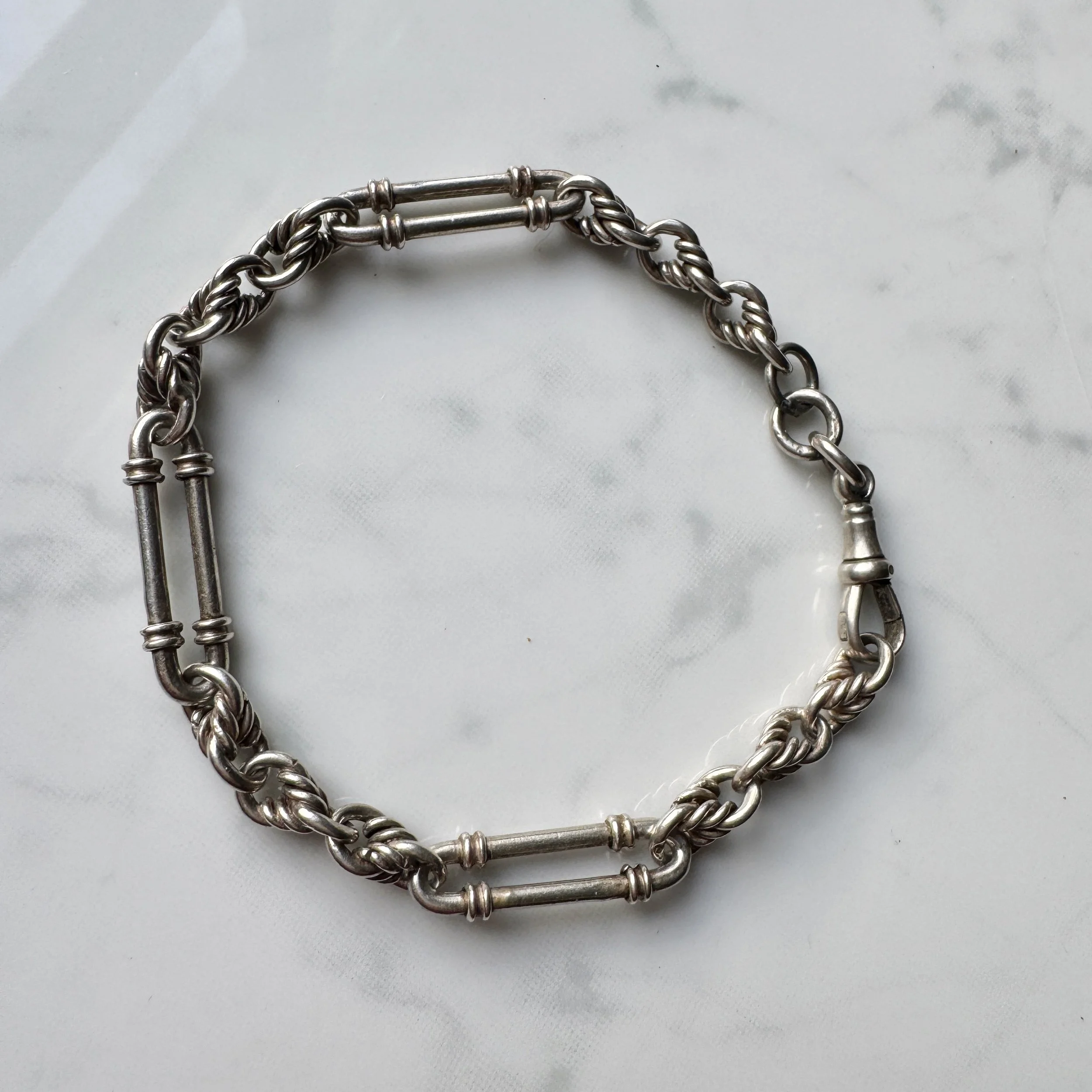 Antique Fancy Trombone & Lovers' Knot Link Bracelet, Silver