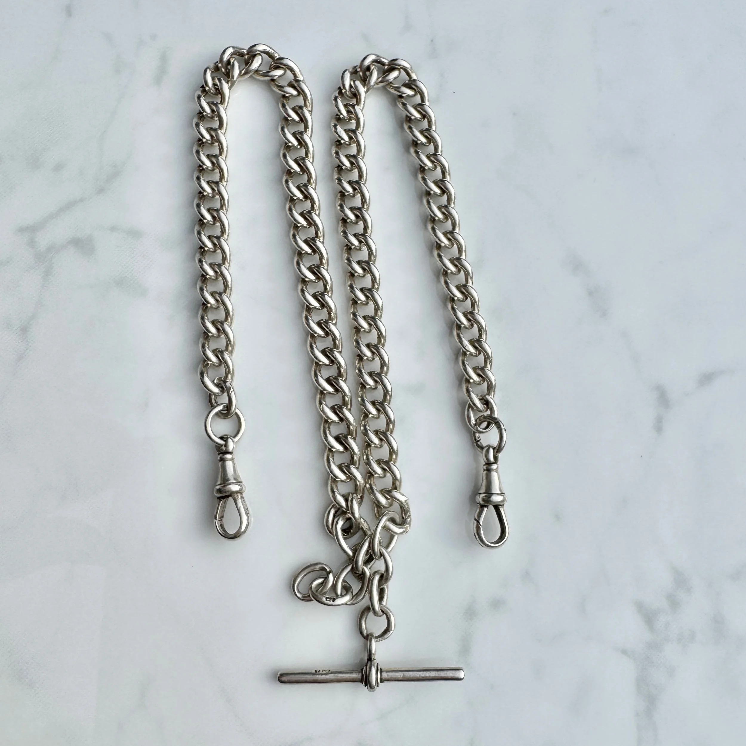Antique Silver Double Albert Chain, 16.75"