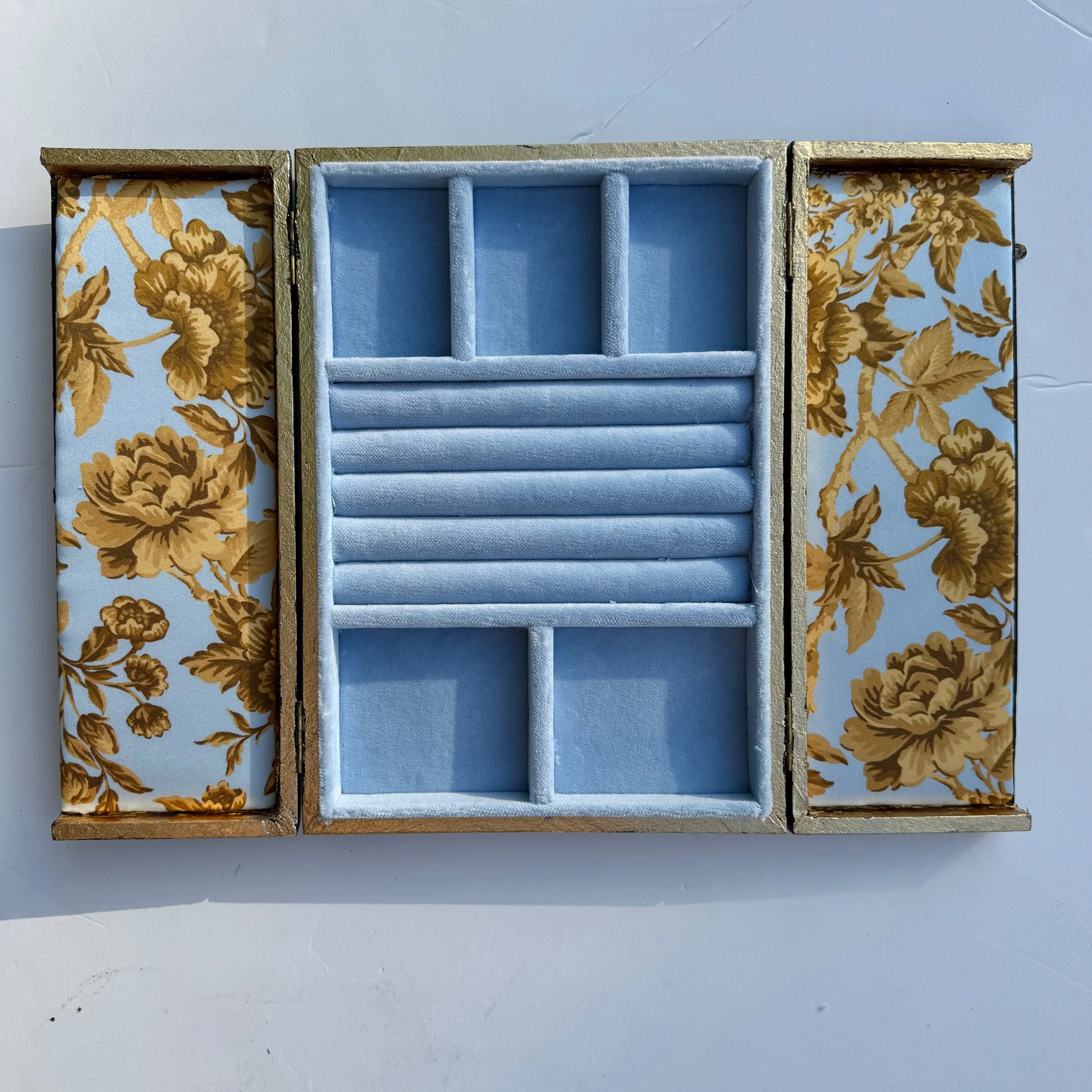 Antique Pale Blue Velvet Double Door Jewellery Box,  Liberty of London Lid