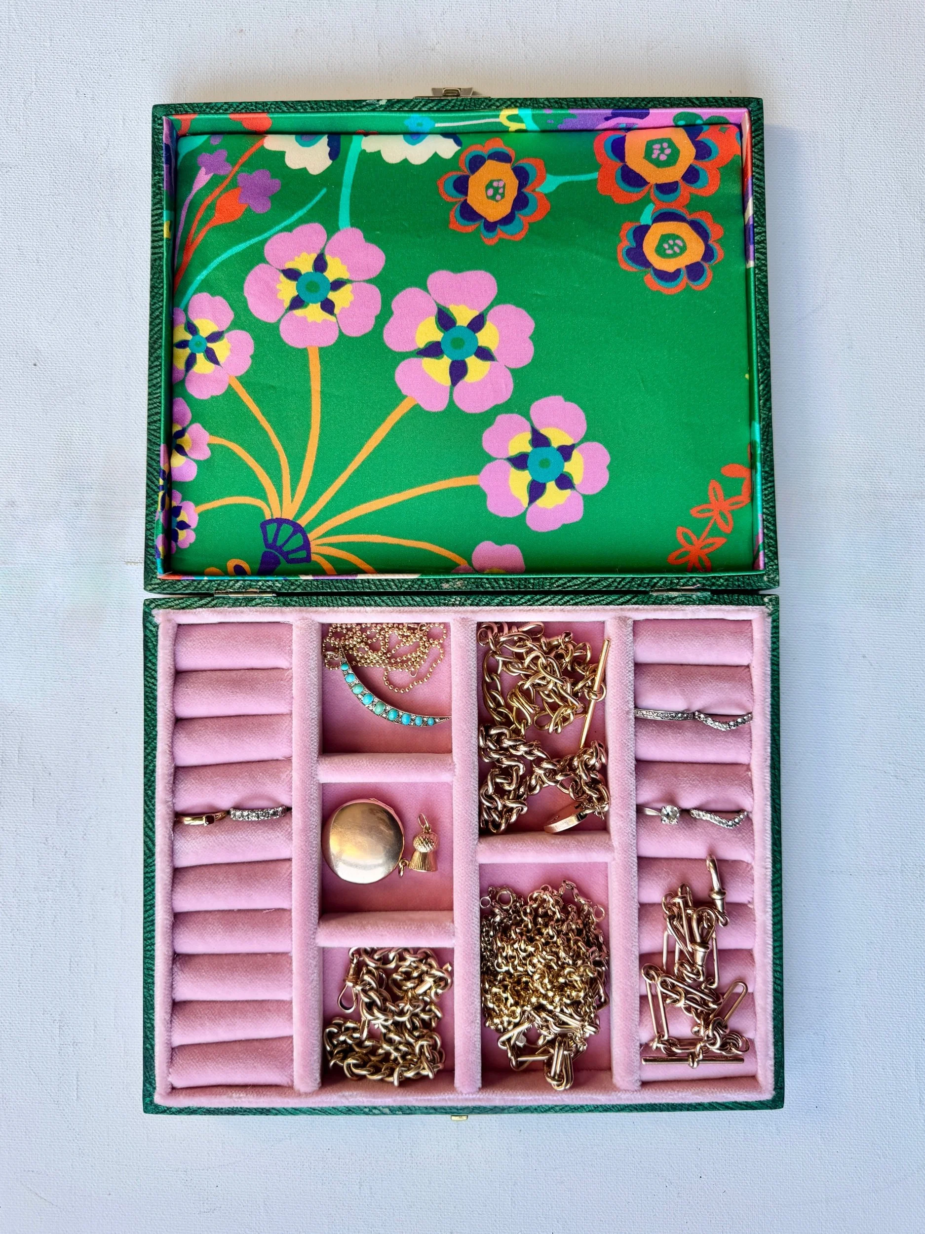 Antique Pink Velvet Jewellery Box with A Liberty of London Lid