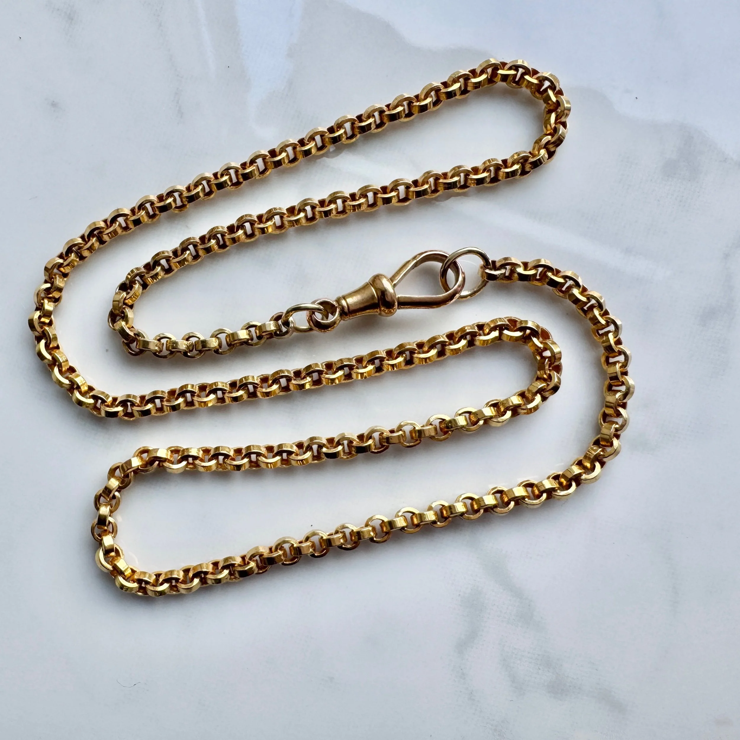 Antique 18" Gold Oval Belcher Link Chain with Dog Clip, 9ct
