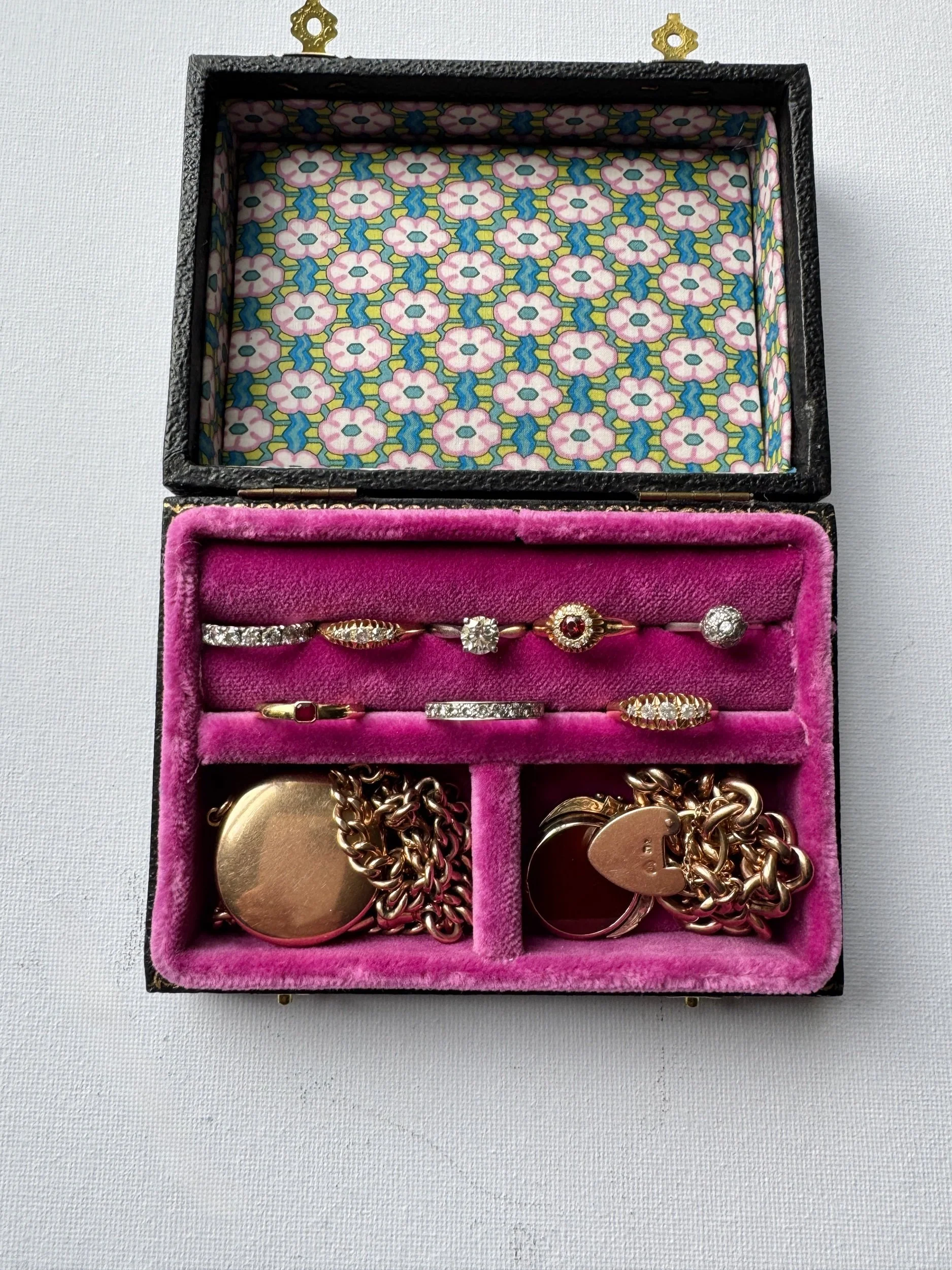 Antique Pink Velvet Jewellery Box with A Liberty of London Lid