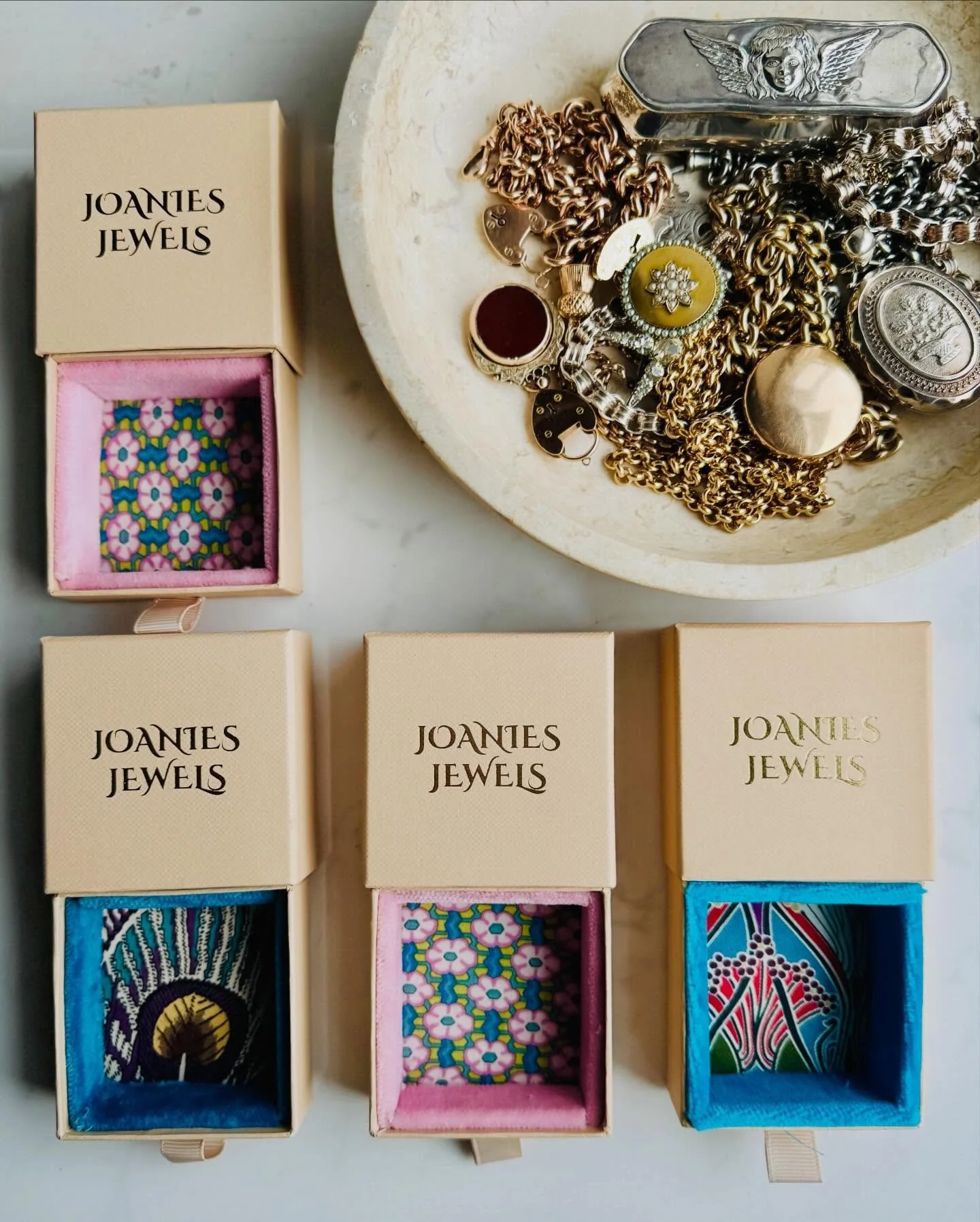 PSA! We are still shipping jewellery orders in our baby Liberty of London joaniesboxes boxes for now. We are loving everyone&rsquo;s reaction to receiving their jewels in a special little box and so have carried on making them since Christmas!🩵🩷💜&