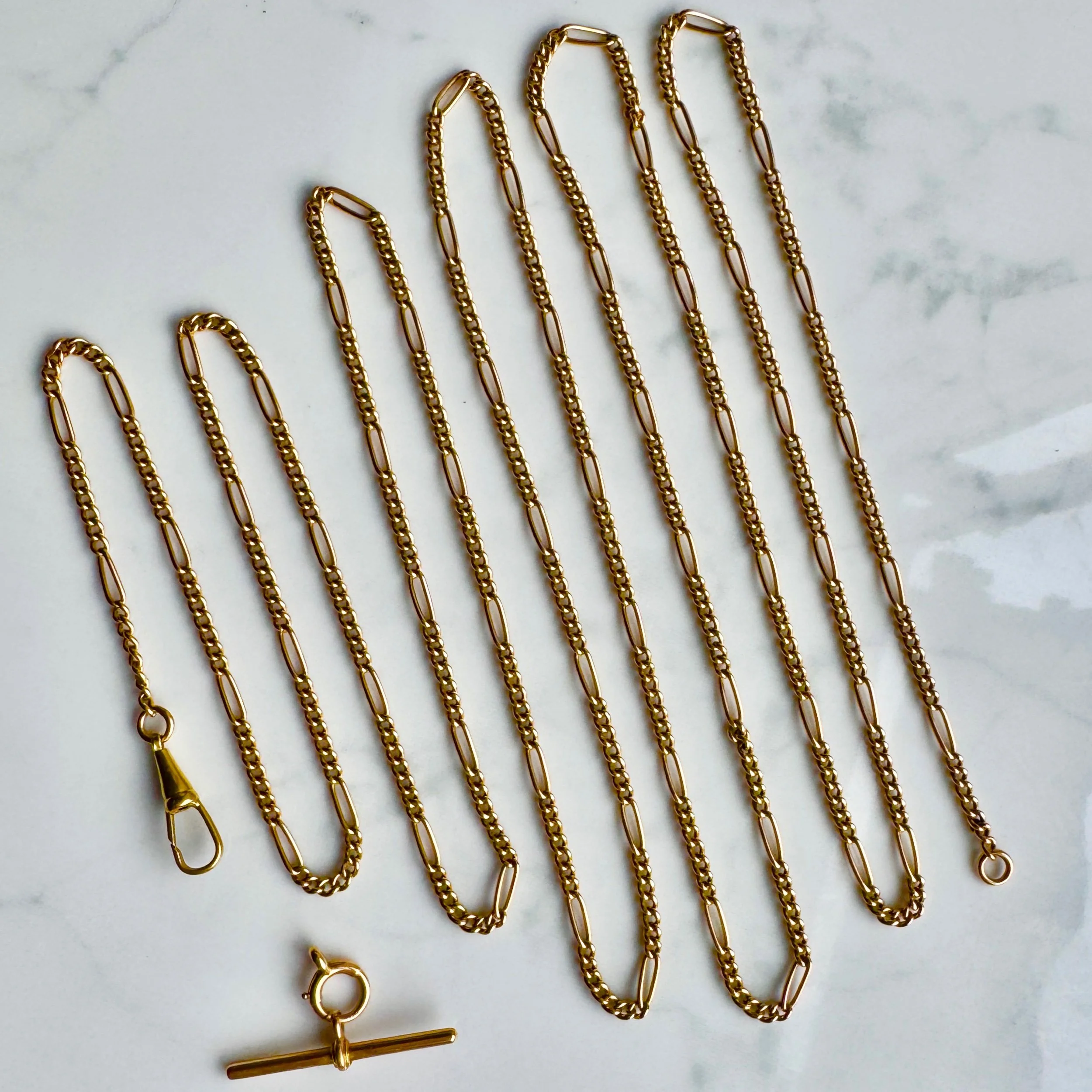 59.5" Victorian Figaro Long Guard Chain with T Bar, 15ct