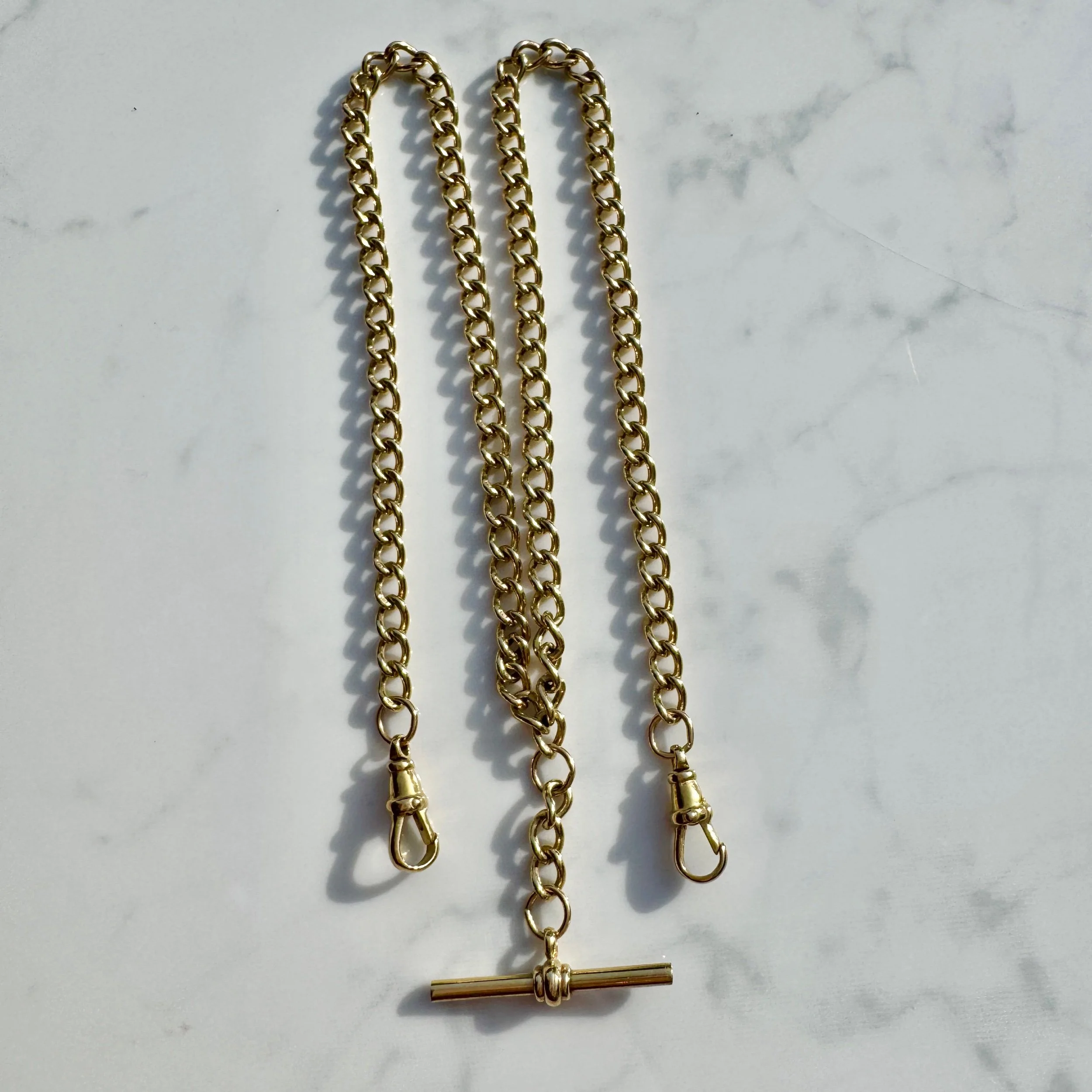 18.5" Albert Style Curb Chain with T Bar Dangle, 9ct