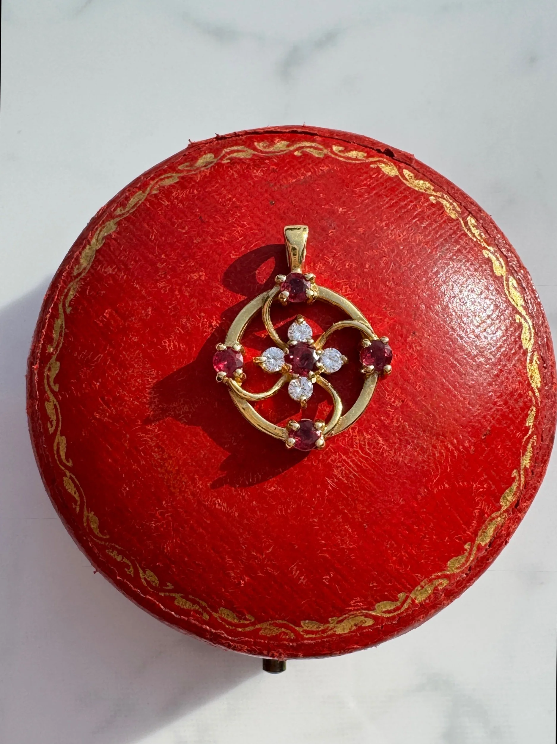 Vintage Ruby & Diamond Flower Pendant, 18ct