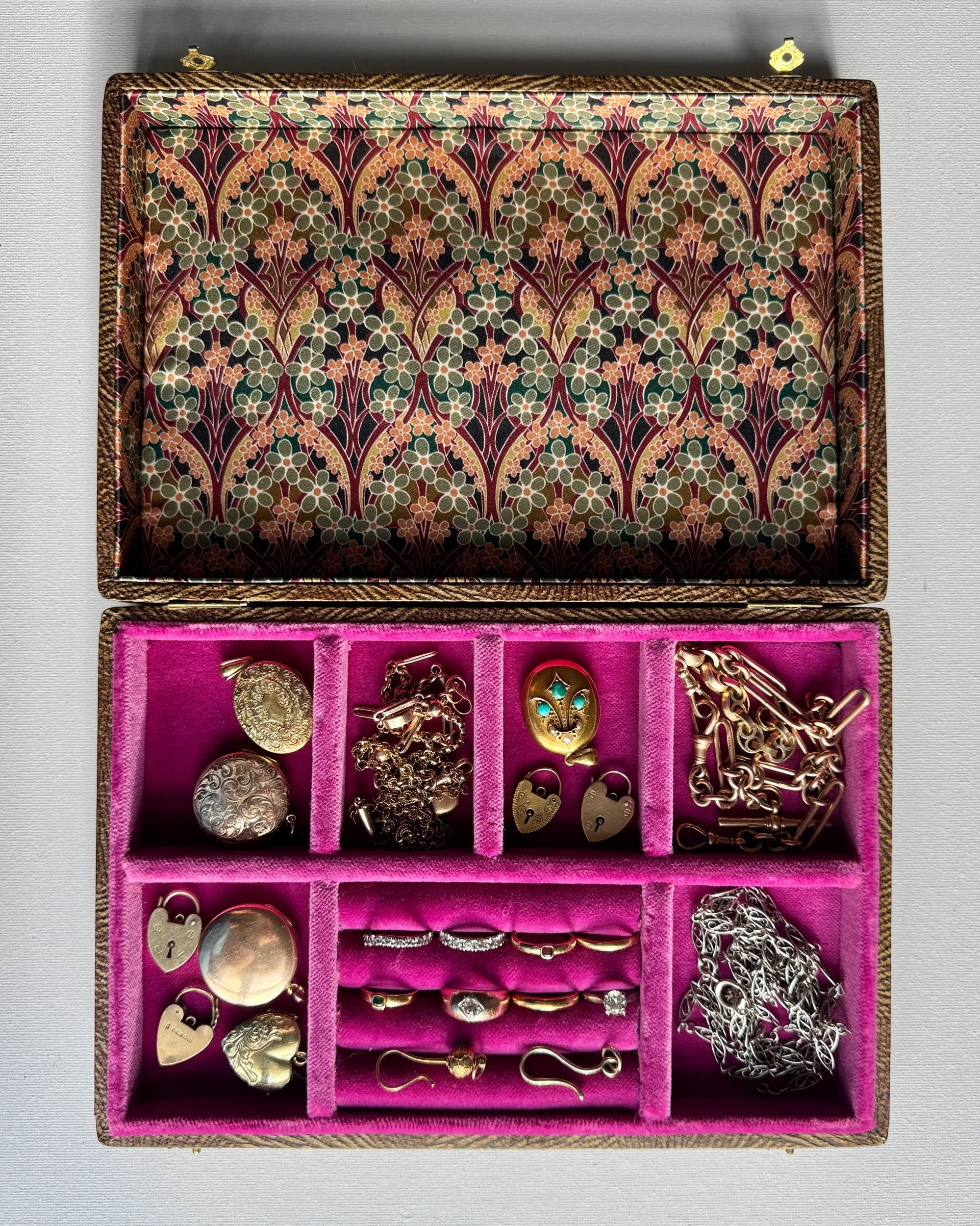Antique Pink Velvet Jewellery Box, Liberty of London Lid