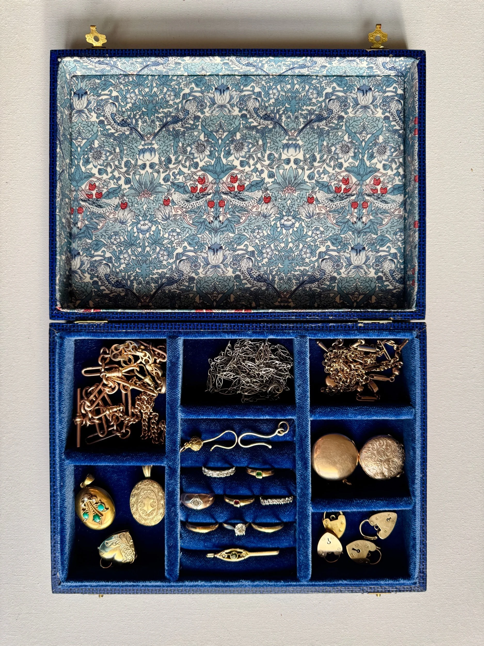 Antique Blue Velvet Jewellery Box, Liberty of London Lid