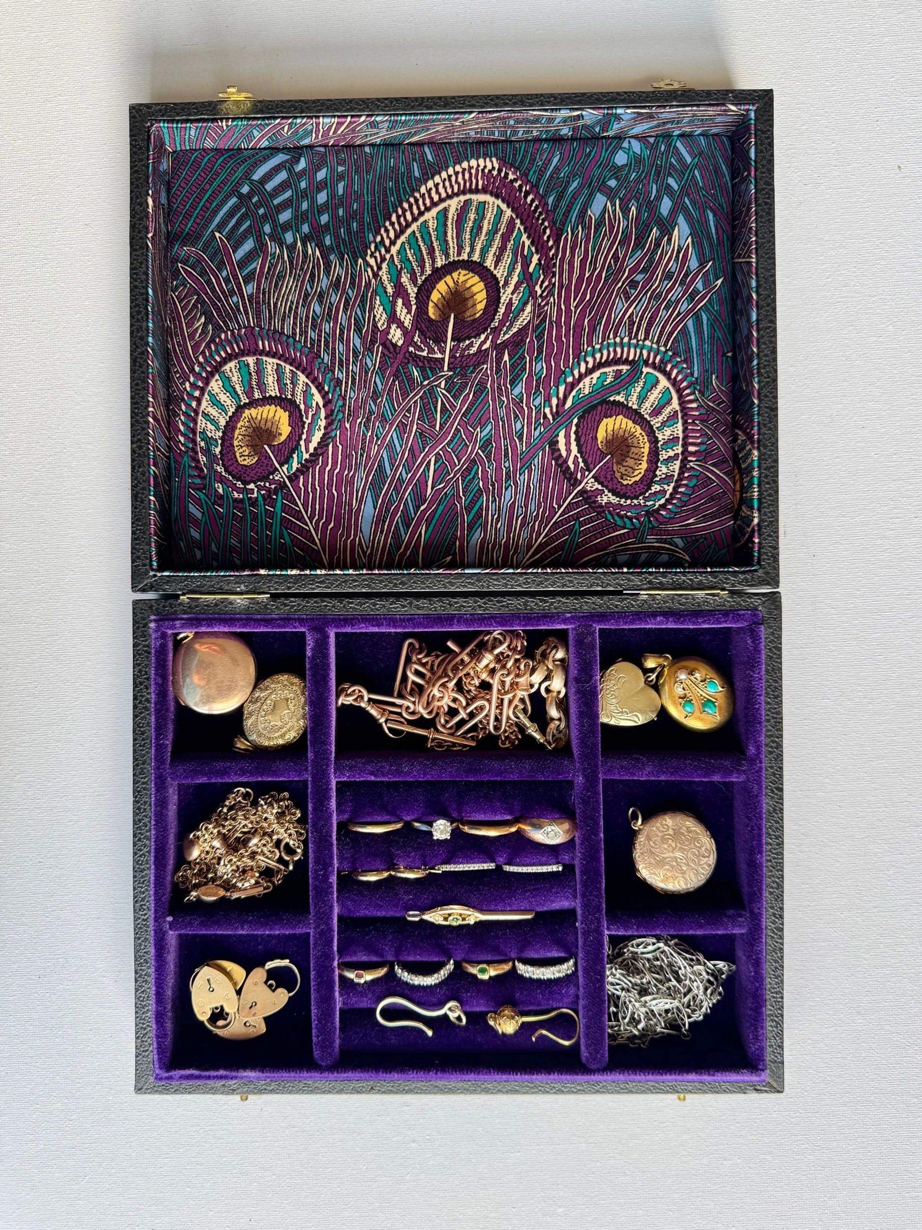 Antique Purple Velvet Jewellery Box, Liberty of London Lid