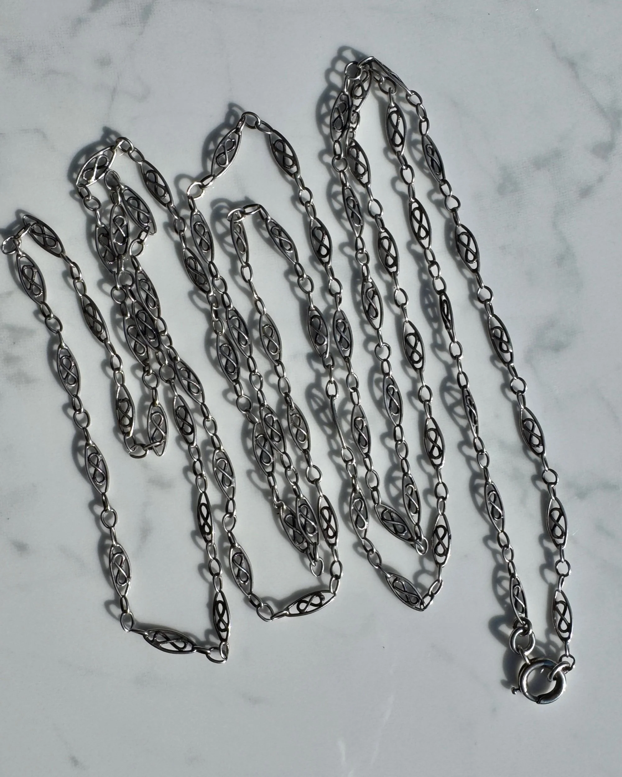 Antique French Long Guard Chain, Silver