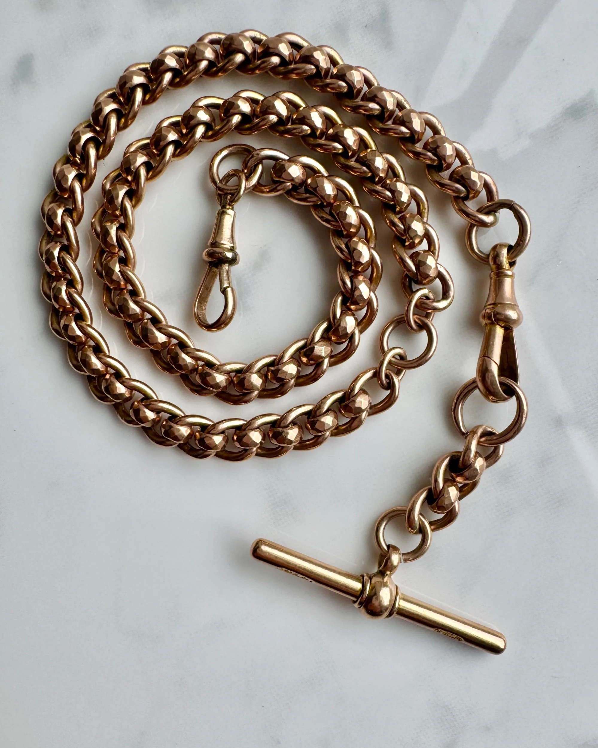 16" Antique Rollerball Albert Chain, 9ct