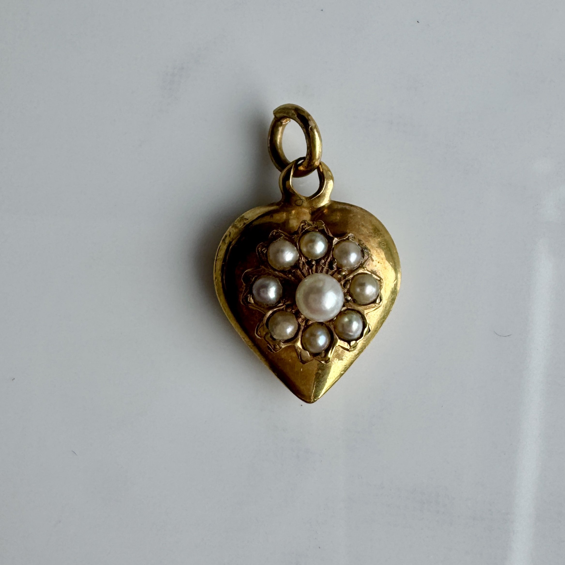 Victorian Puffy Pearl Heart Pendant, 15ct