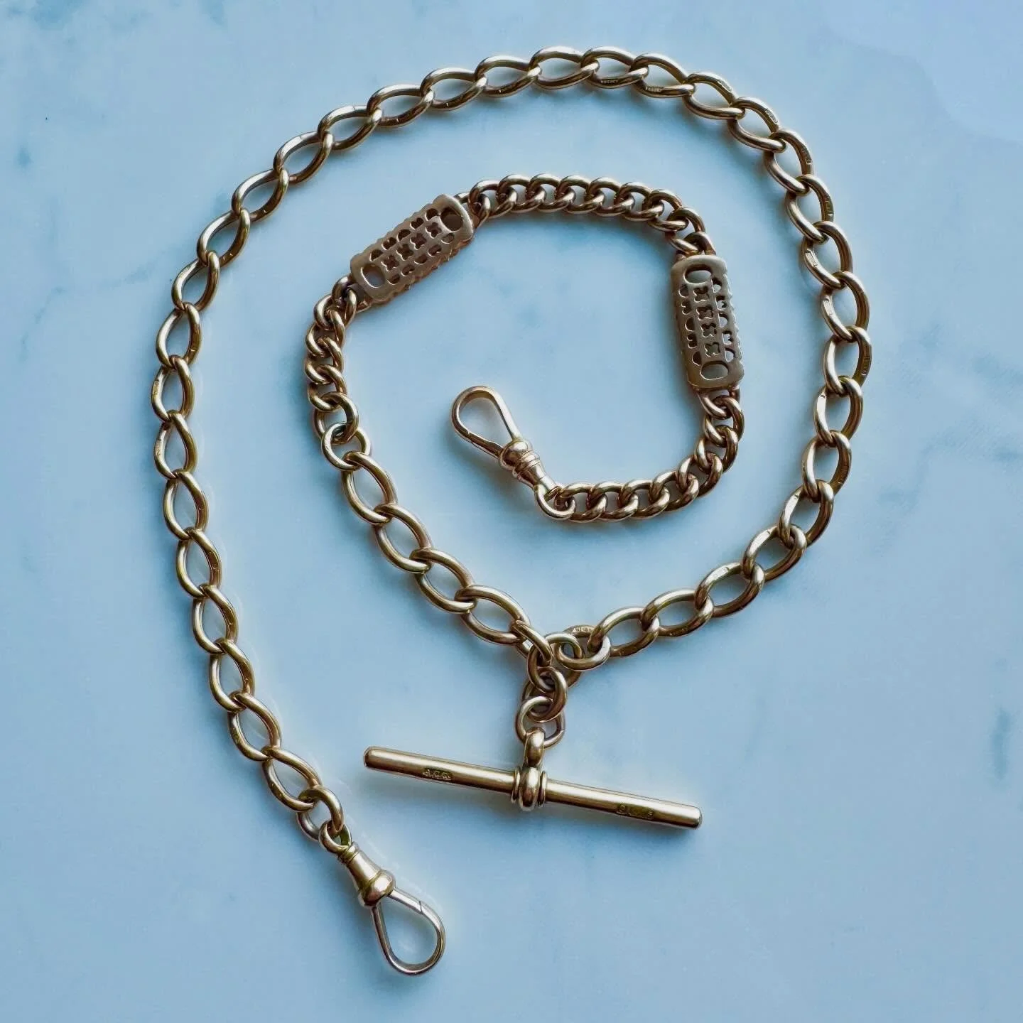 A fabulous combination Albert chain in 9ct gold. A daily staple that I have been wearing on repeat. Measuring 18.75&rdquo; long it is a really good, longer length. On the website. Layaway opens in 24 hours. As always, please message with any question