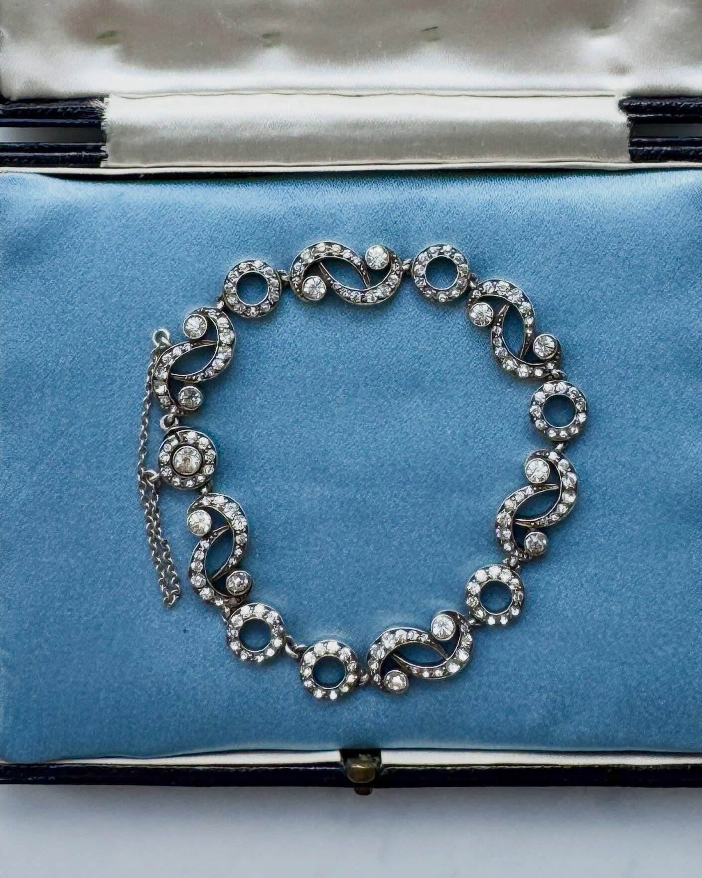 A diamond bracelet - or not! Today we have a fabulous antique paste bracelet. The beautiful pastes are set in silver with an invisible clasp and safety chain. This beauty looks like the real deal!! Newly listed on the website and available now. I&rsq