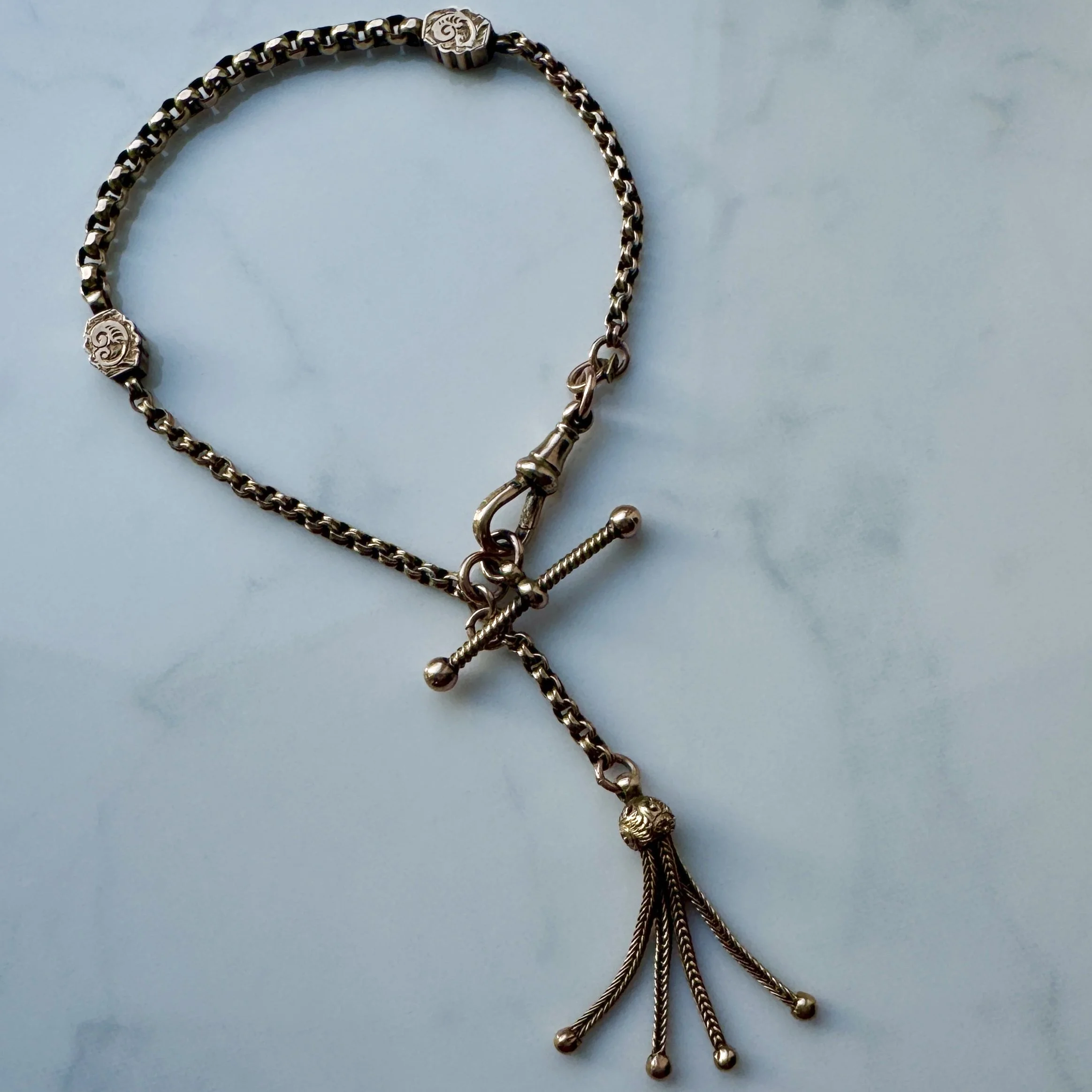 7.25" Antique Tassel Albertina Bracelet, 9ct