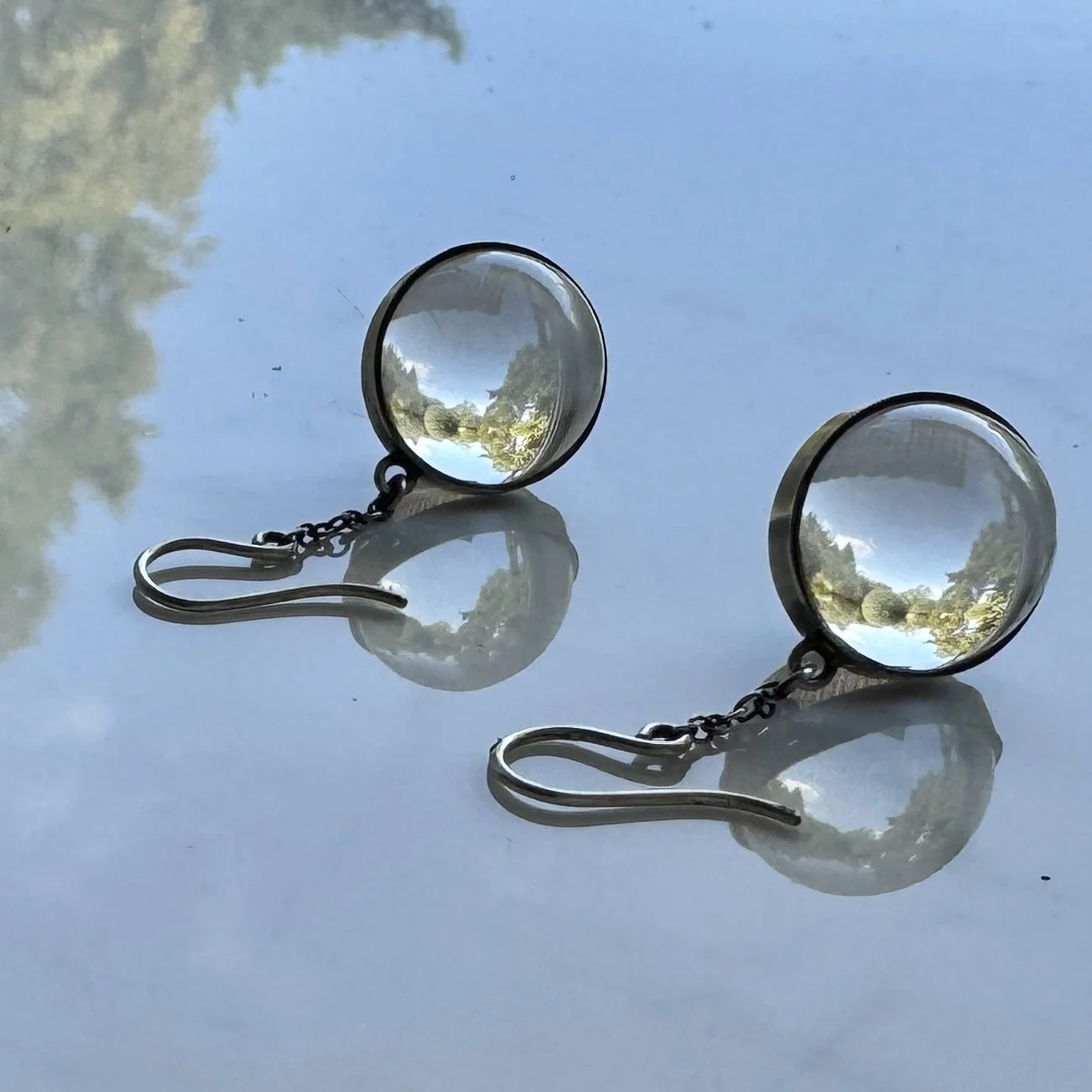 Antique Pool of Light Earrings, Silver