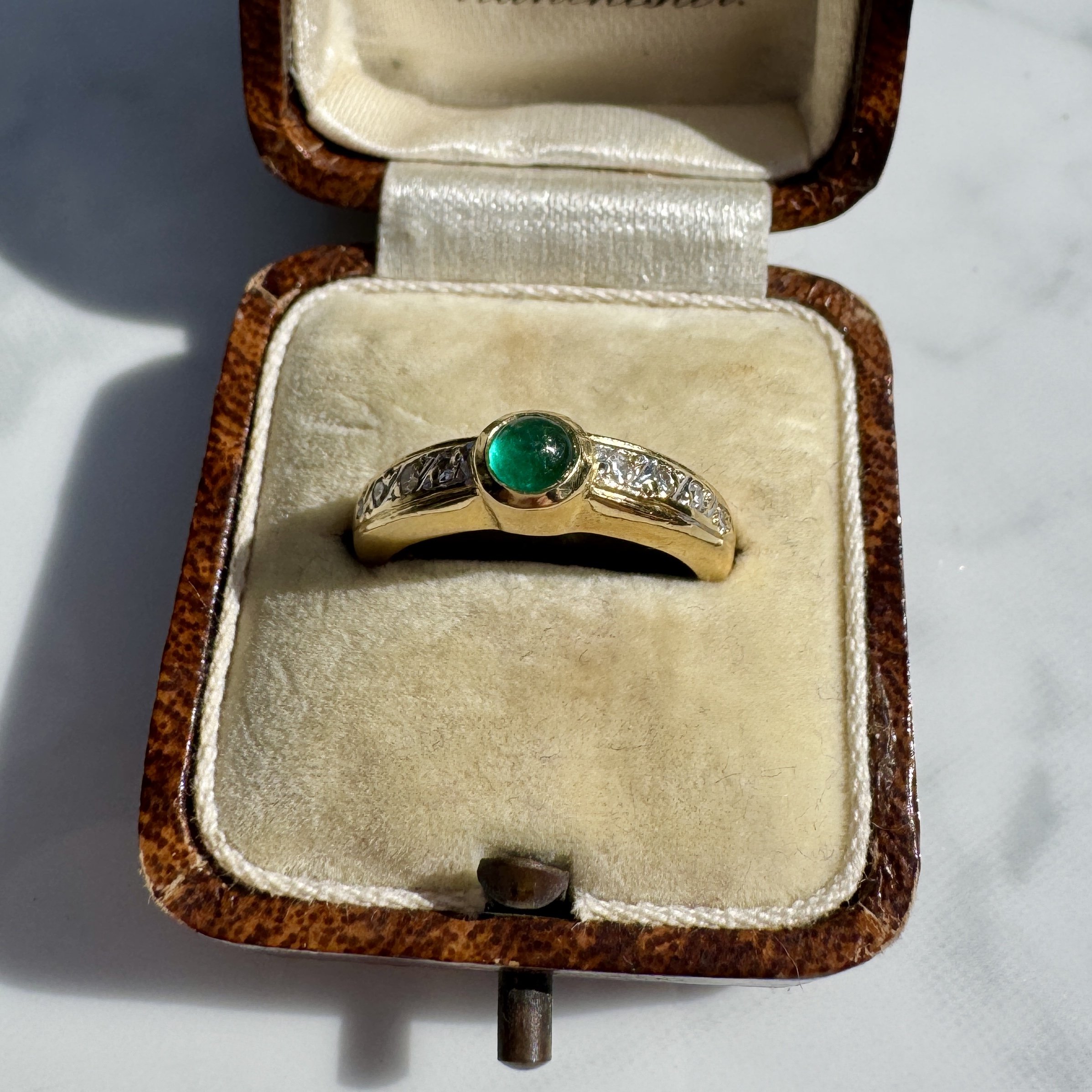 Vintage Cabochon Emerald & Diamond Ring, 18ct
