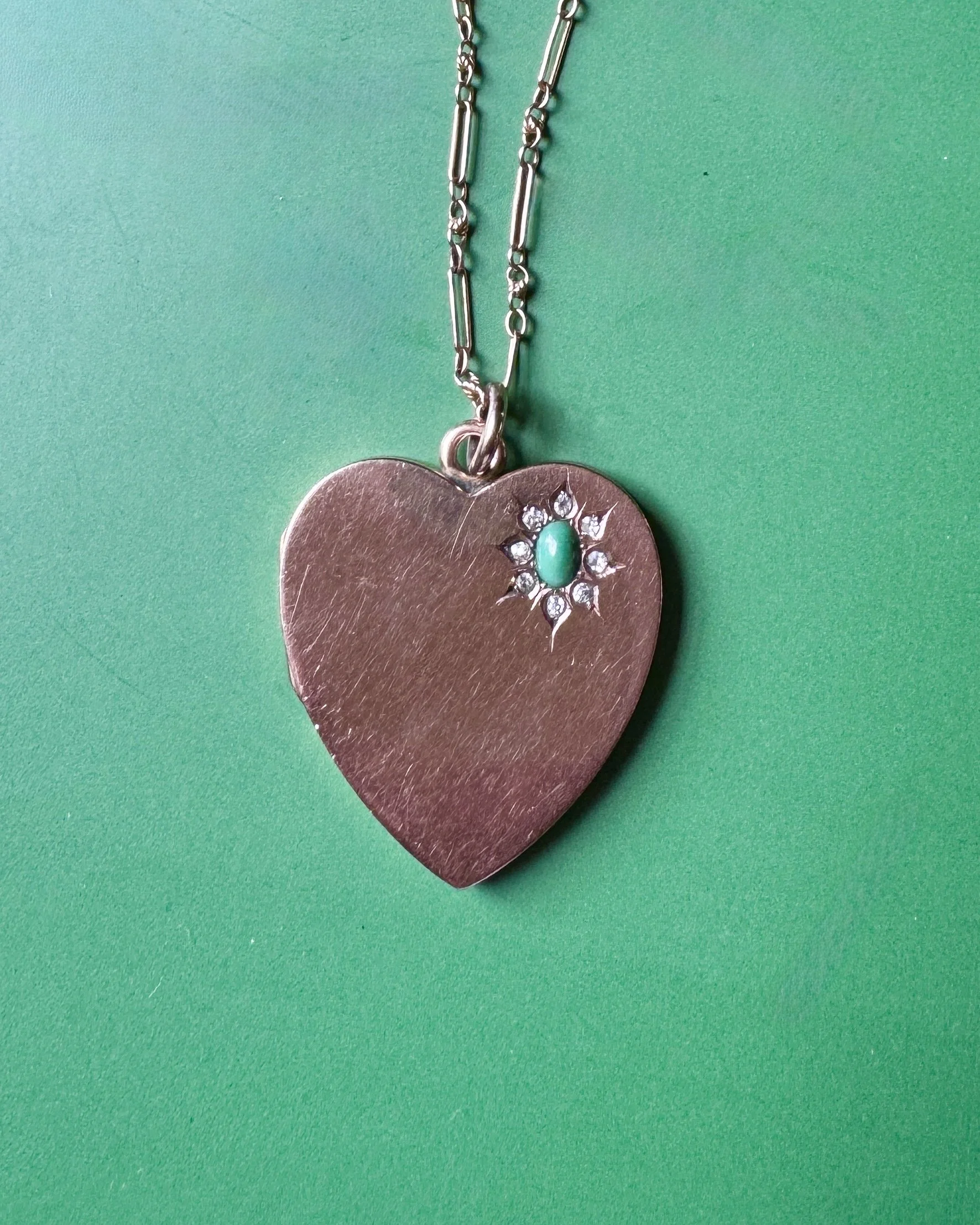 Large Victorian Heart Locket with Turquoise & Diamonds, 9ct