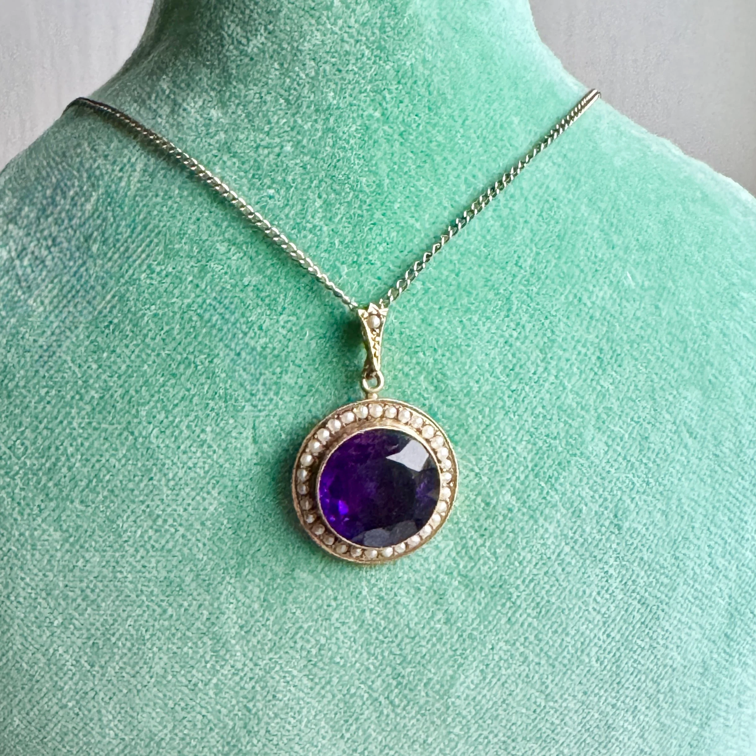 Edwardian Amethyst & Seed Pearl Pendant, 9ct