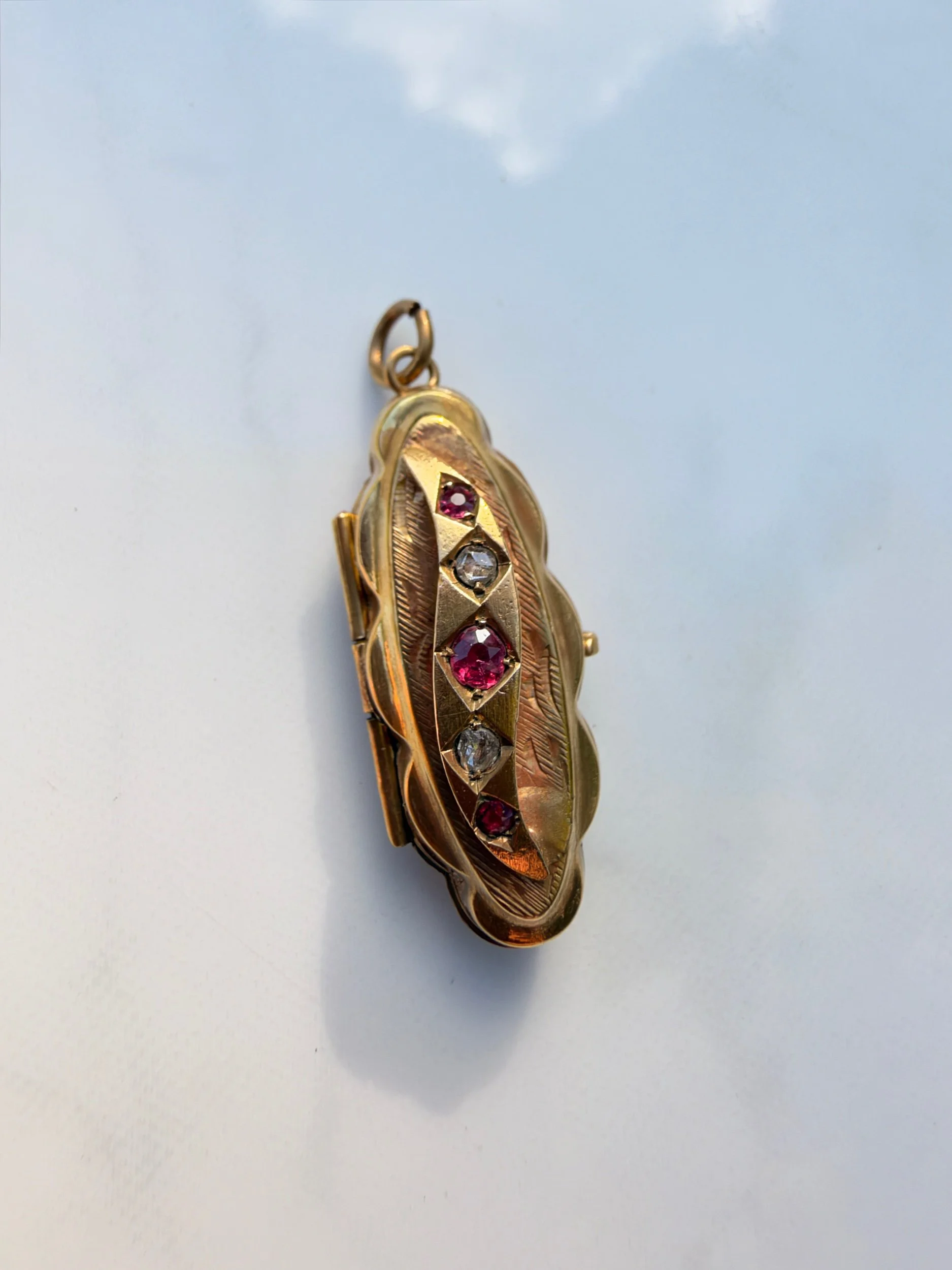 Rectangular Victorian Locket with Rubies & Diamonds, 9ct