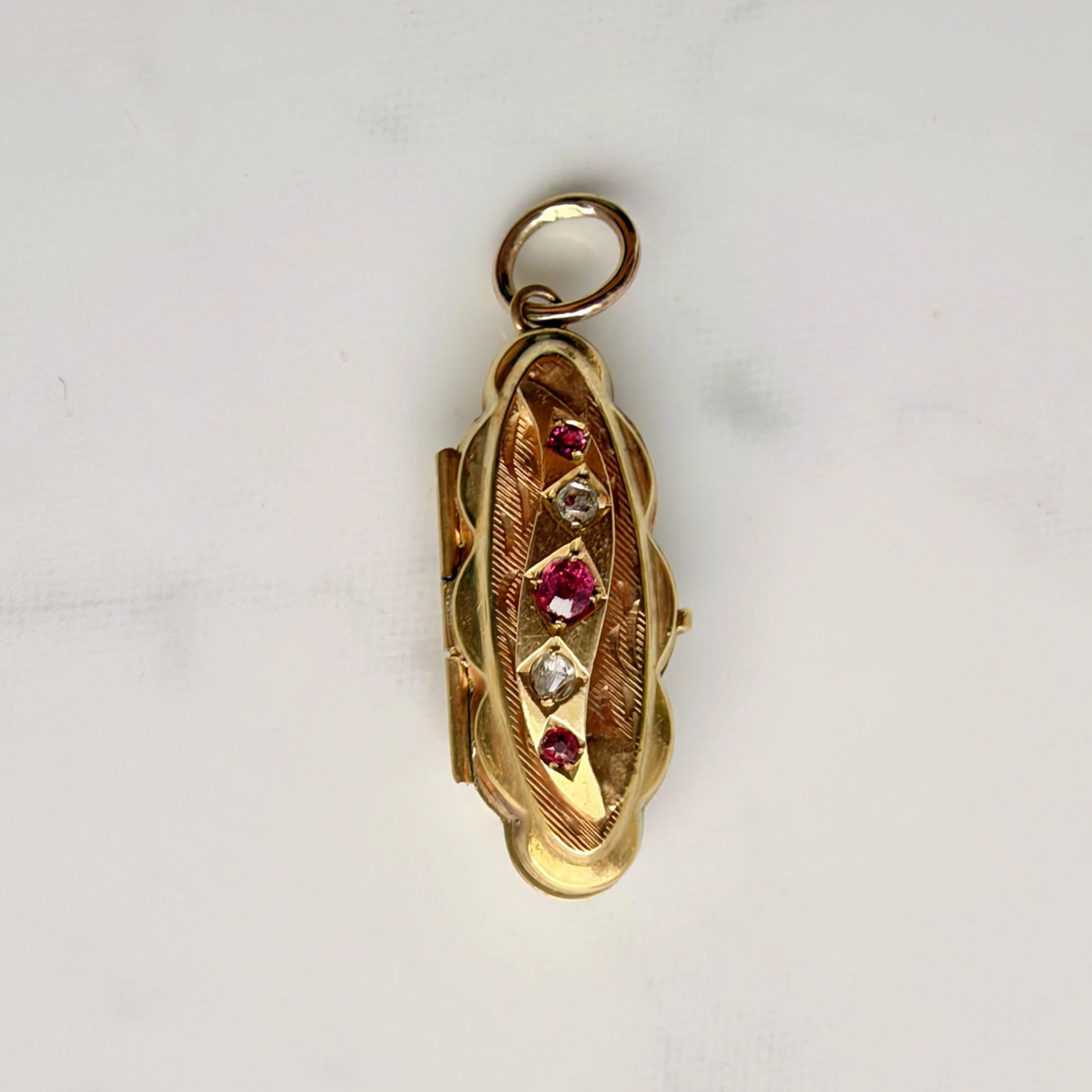 Rectangular Victorian Locket with Rubies & Diamonds, 9ct