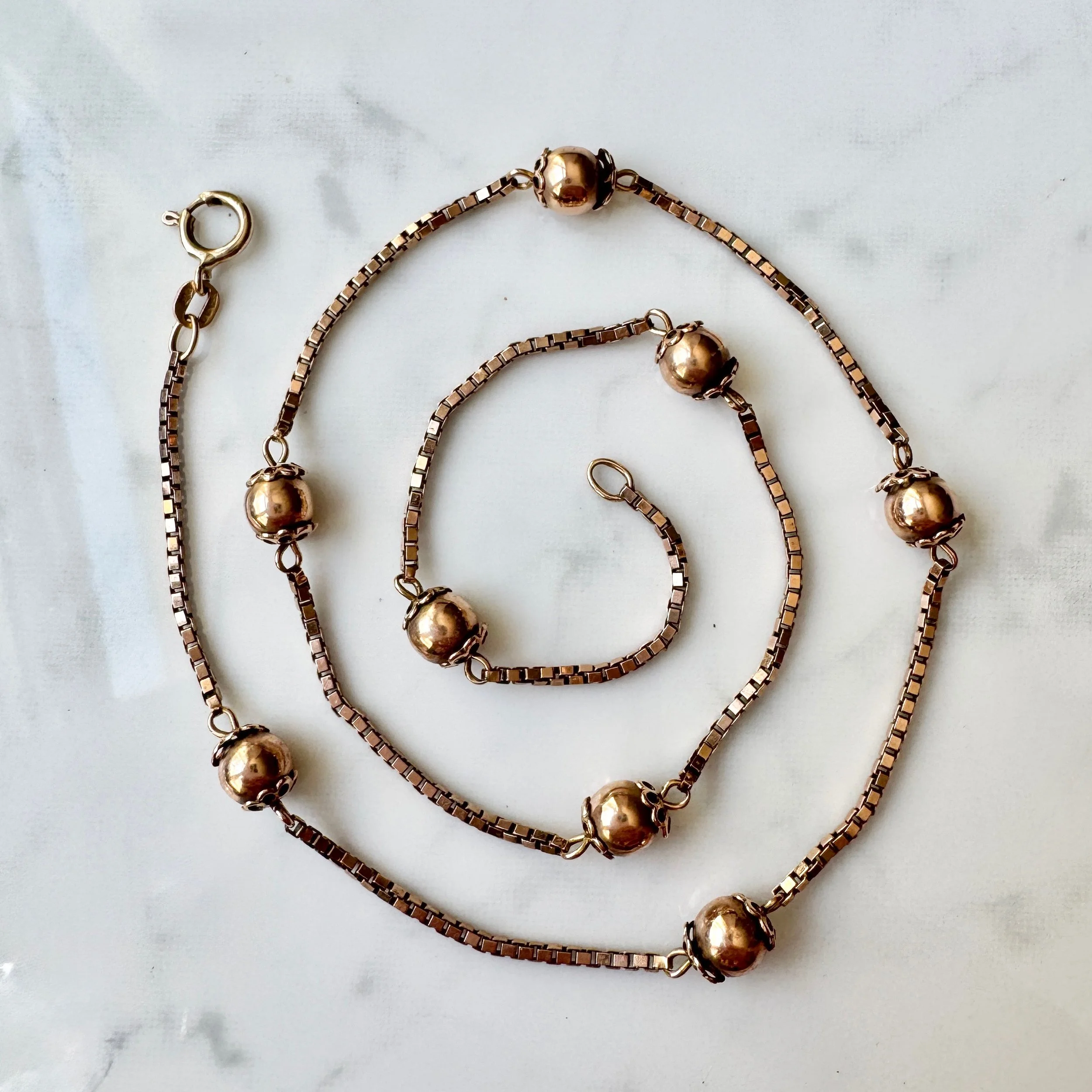 Antique 17" Fancy Ball  & Box Link Chain,  9ct