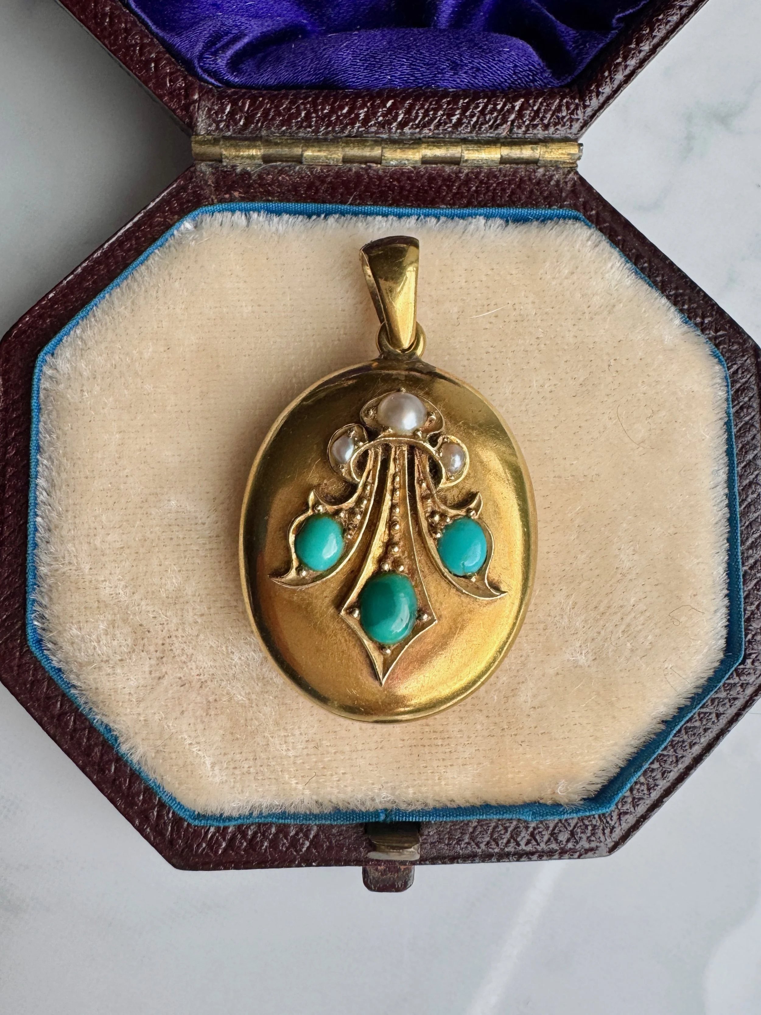 Victorian Turquoise & Pearl Locket, 15ct
