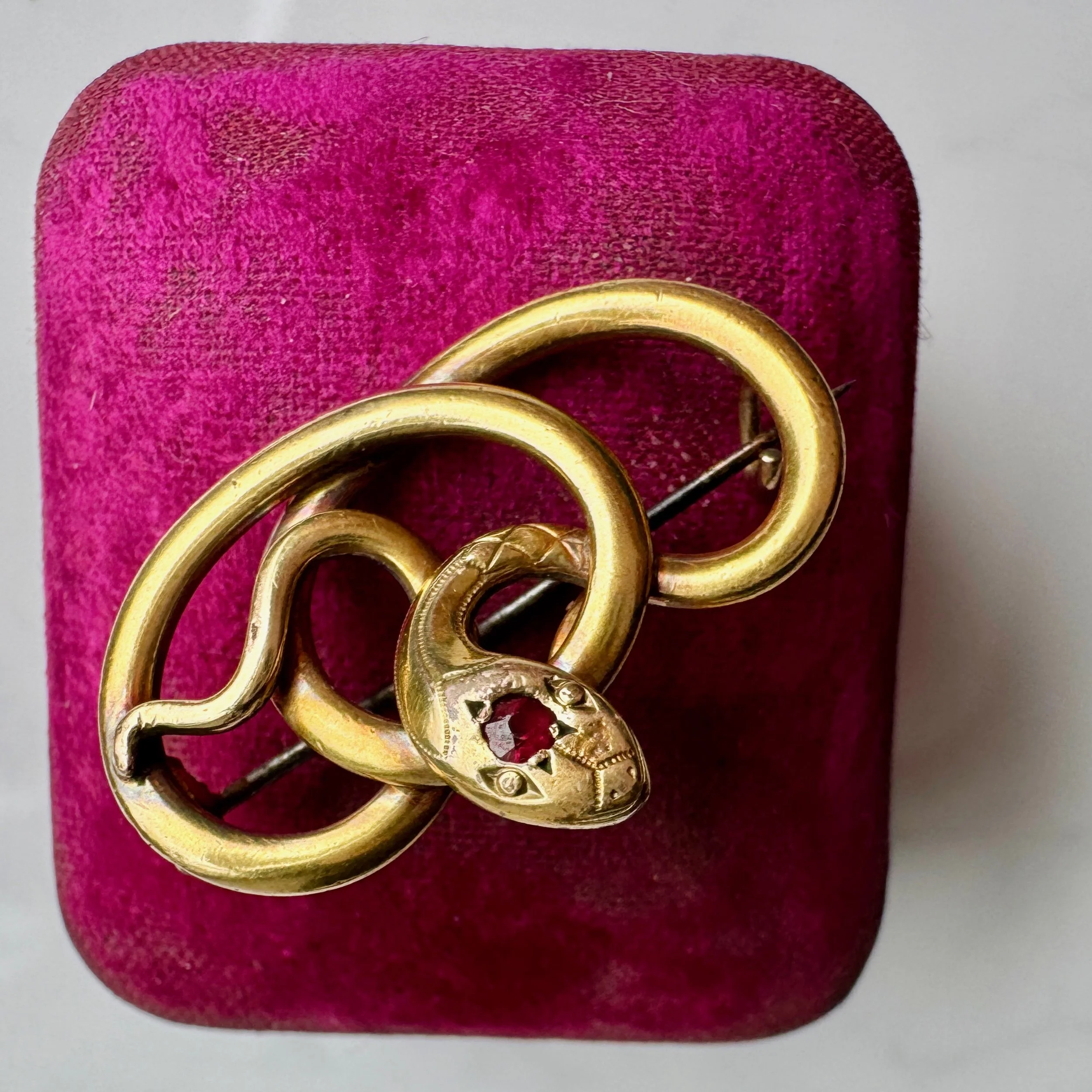 Antique French Ruby Paste Snake Brooch