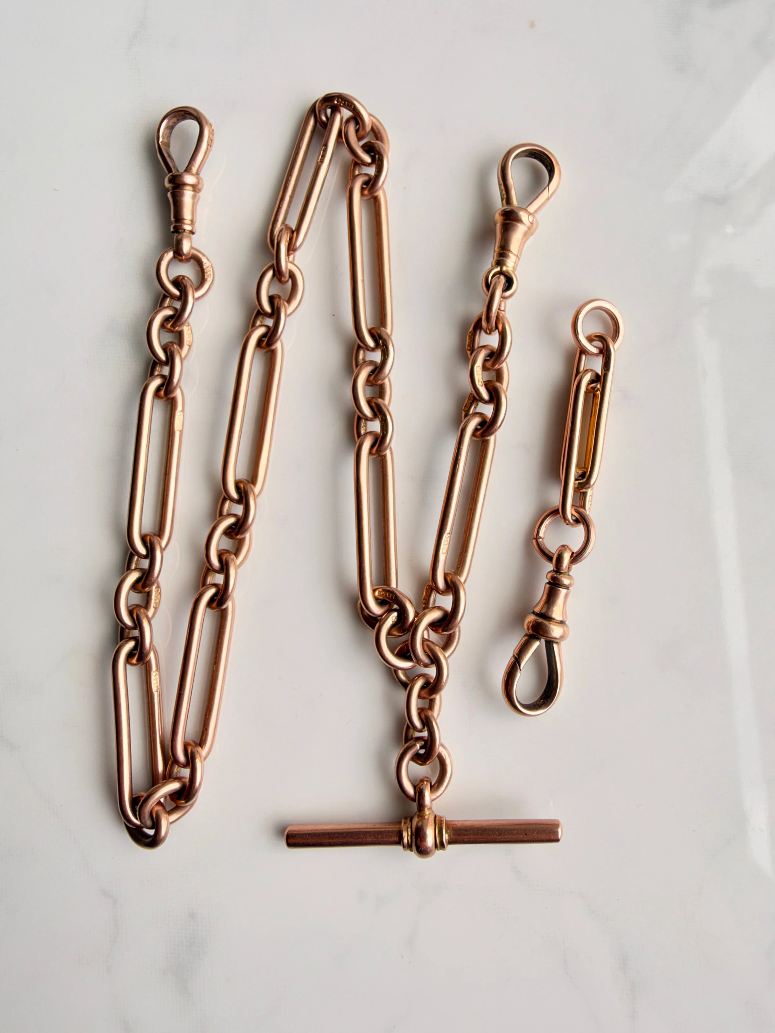 17" Trombone Double Albert Chain, 9ct