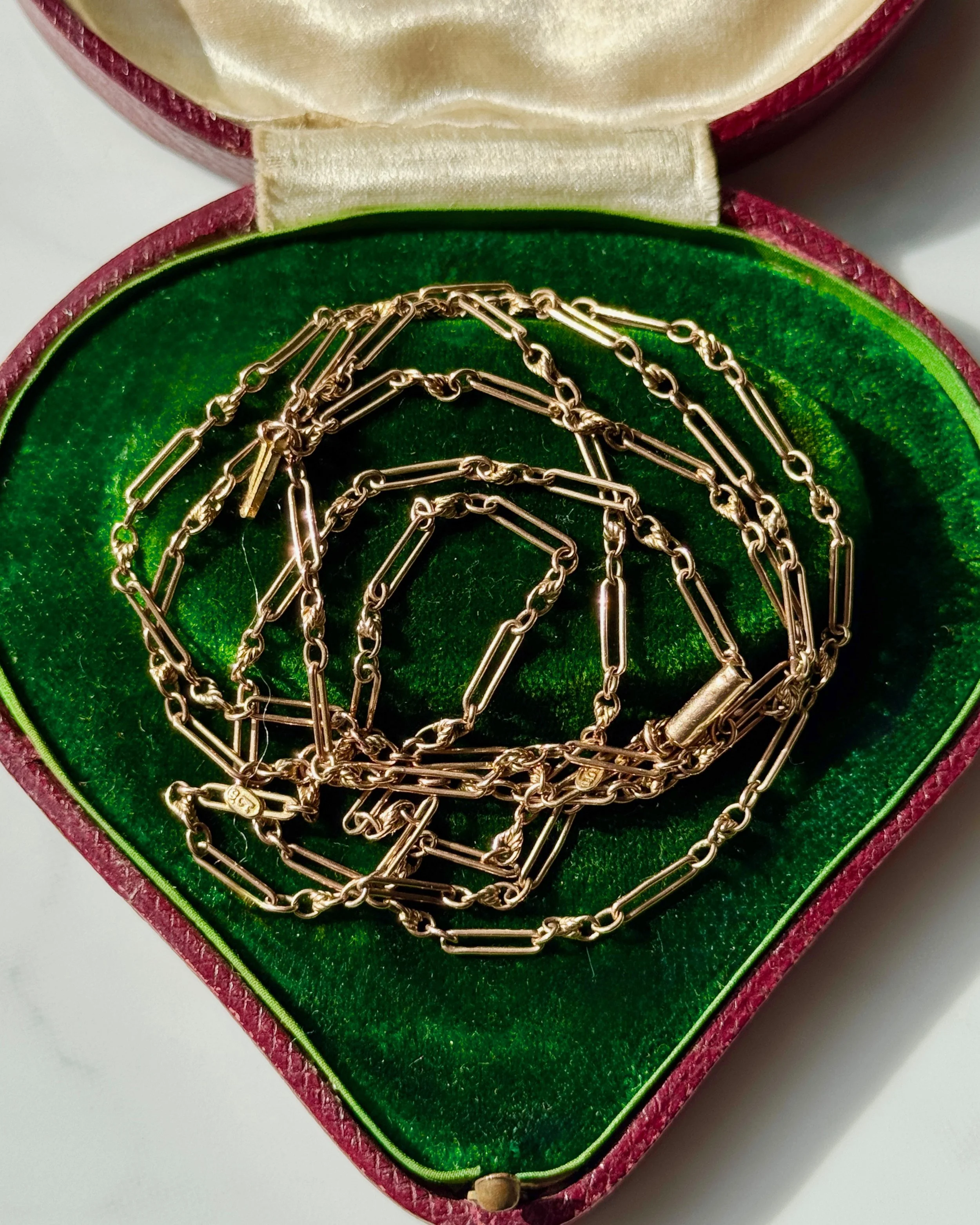 Antique Lover's Knot Long Guard Chain, 9ct