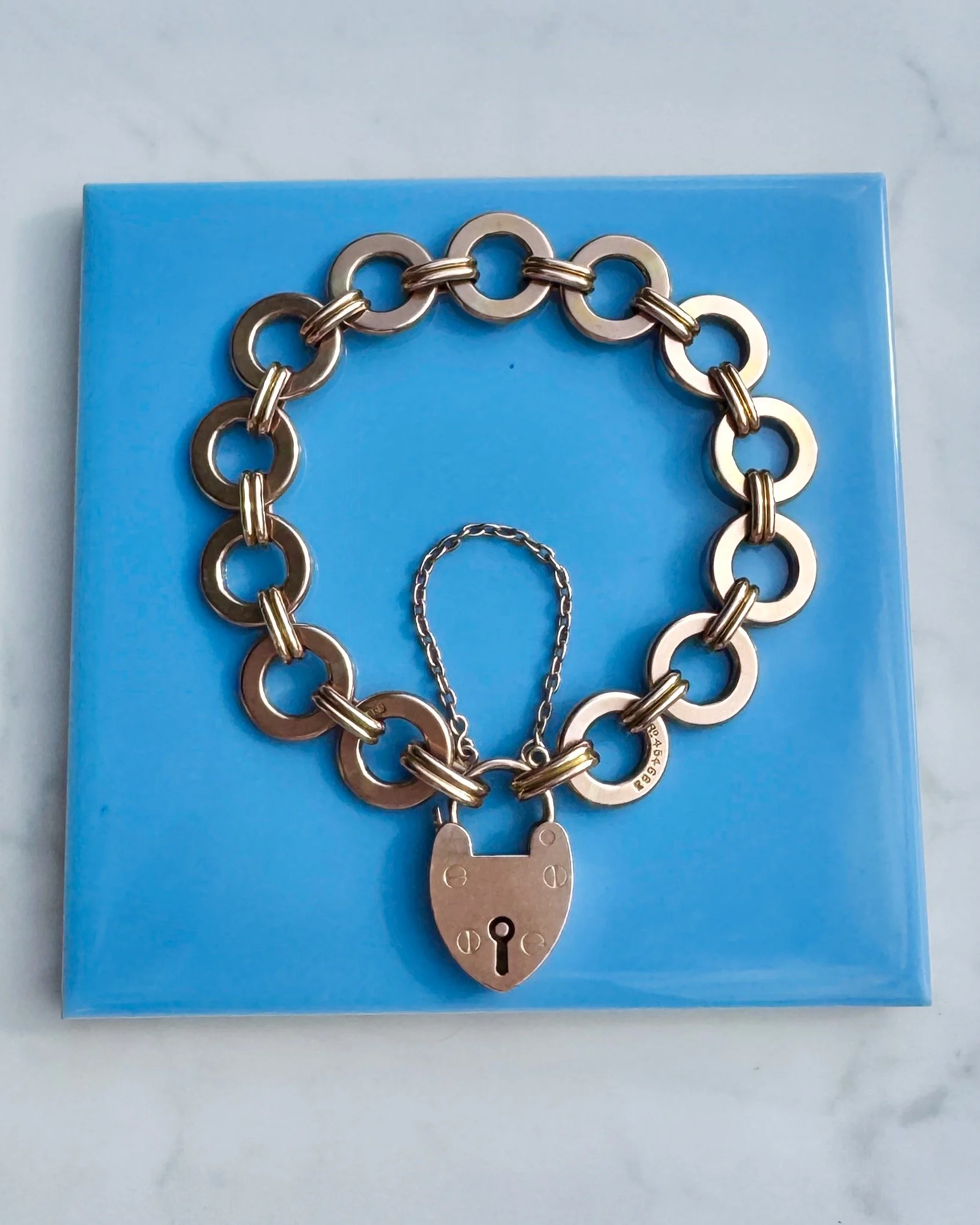 Edwardian Circle Bracelet with Heart Padlock Clasp, 9ct