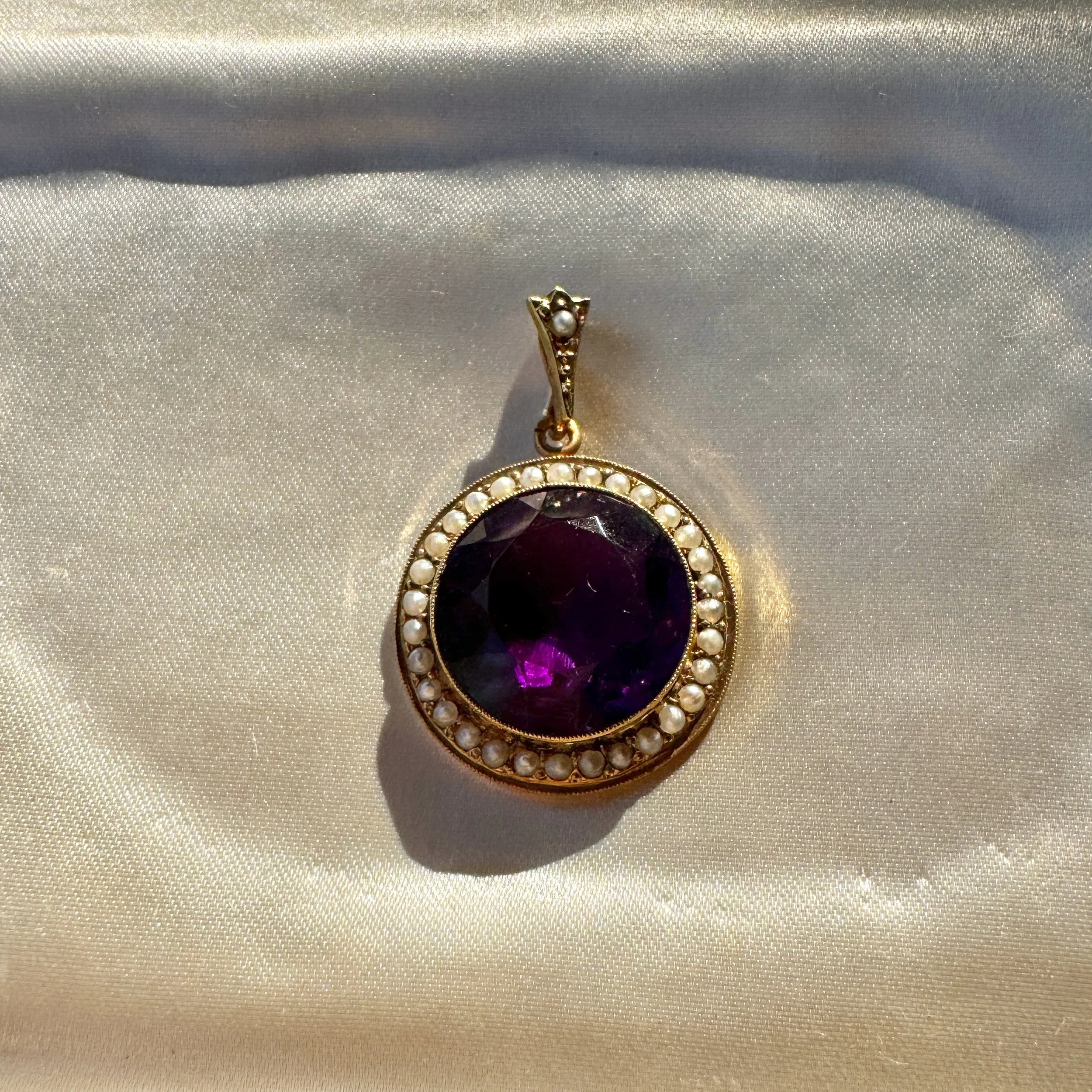 Edwardian Amethyst & Seed Pearl Pendant, 9ct