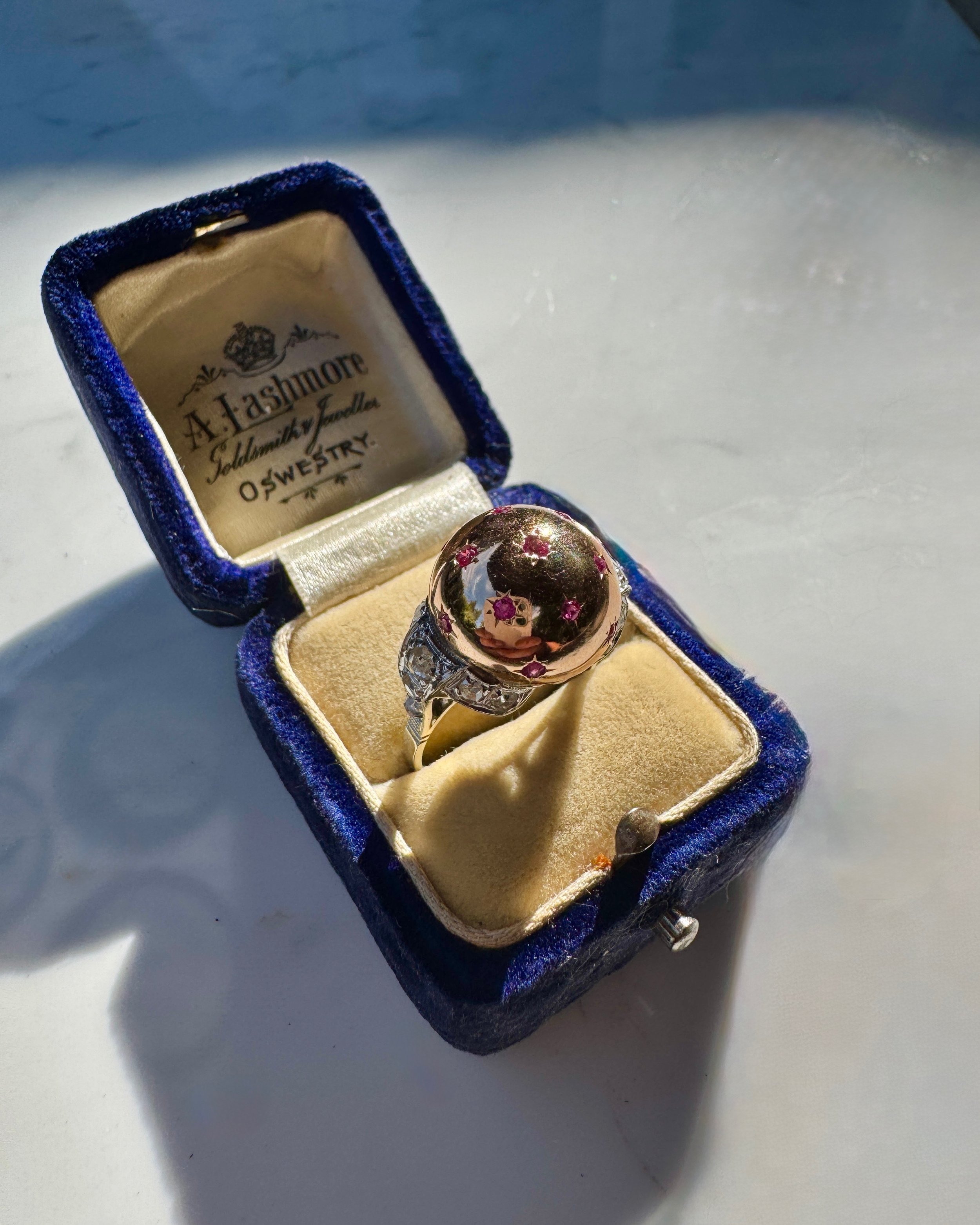 Art Deco Ruby & Diamond Star Bomb Ring, 18ct