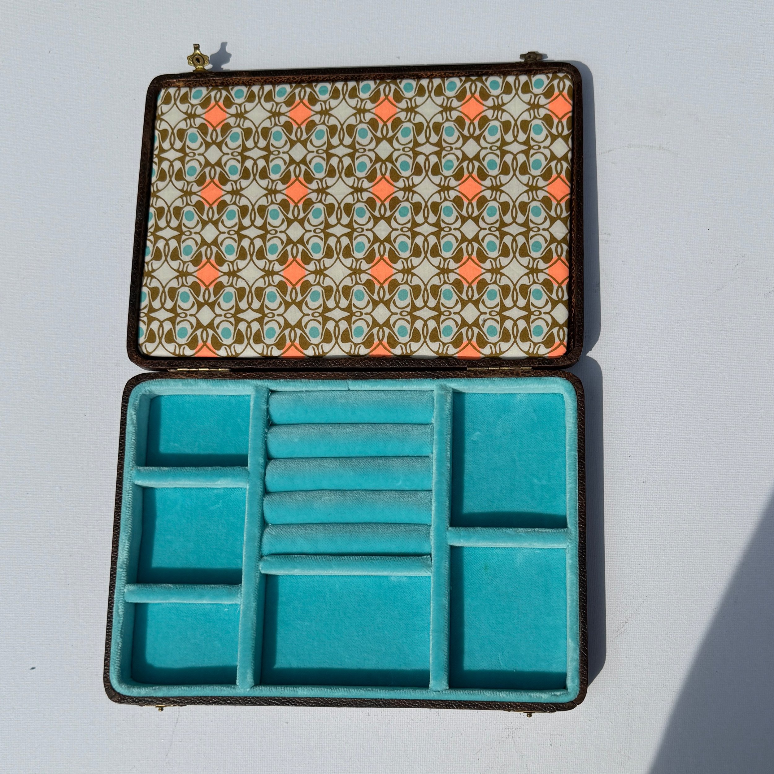 Antique Turquoise Velvet Jewellery Box, Liberty of London Lid