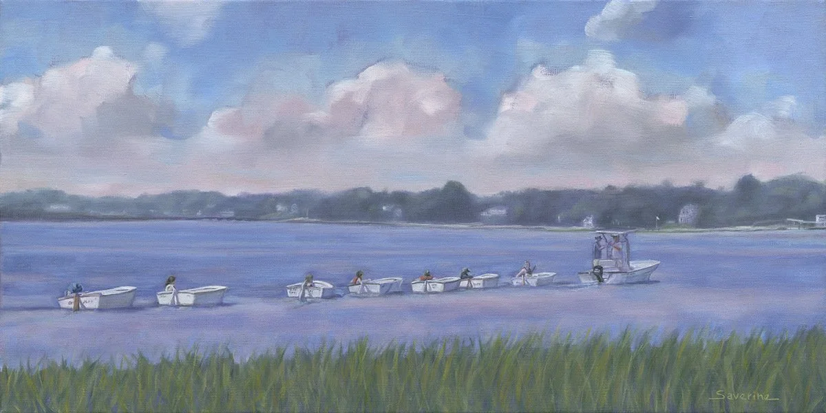 Dinghy Parade  12x24 oil on canvas; original $2000; prints from $300
