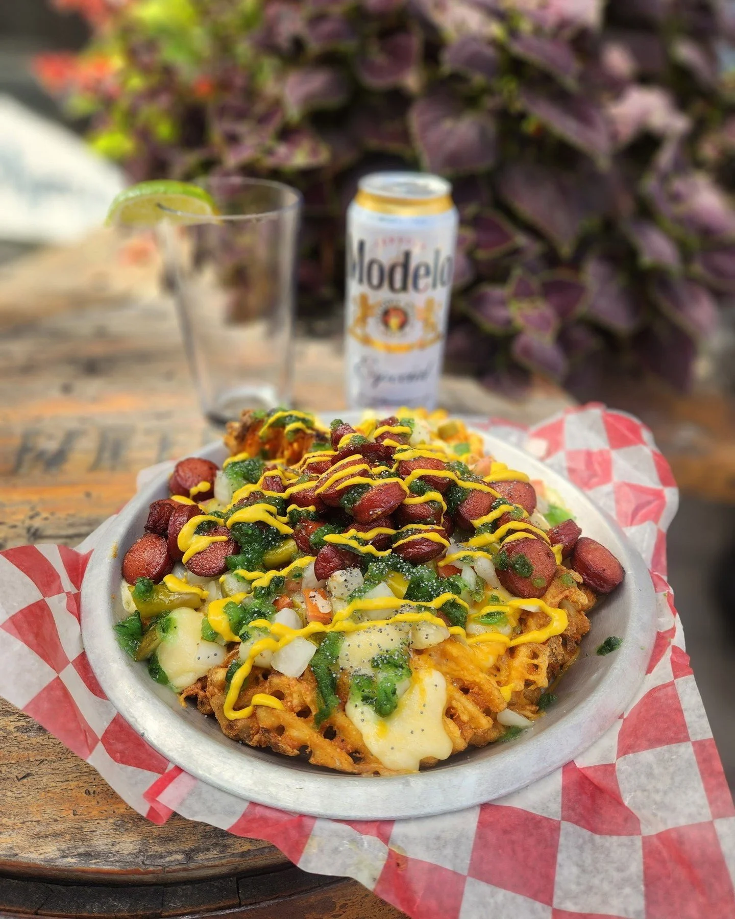 October Fryday early release! Chicago Dog Fries- Waffle fries, melted Ropps cheese curds, fried all beef hot dog, pickle-tomato-onion blend, pureed sweet relish, celery seed, yellow mustard, sport peppers. $18. Available today starting at 4. Shack on