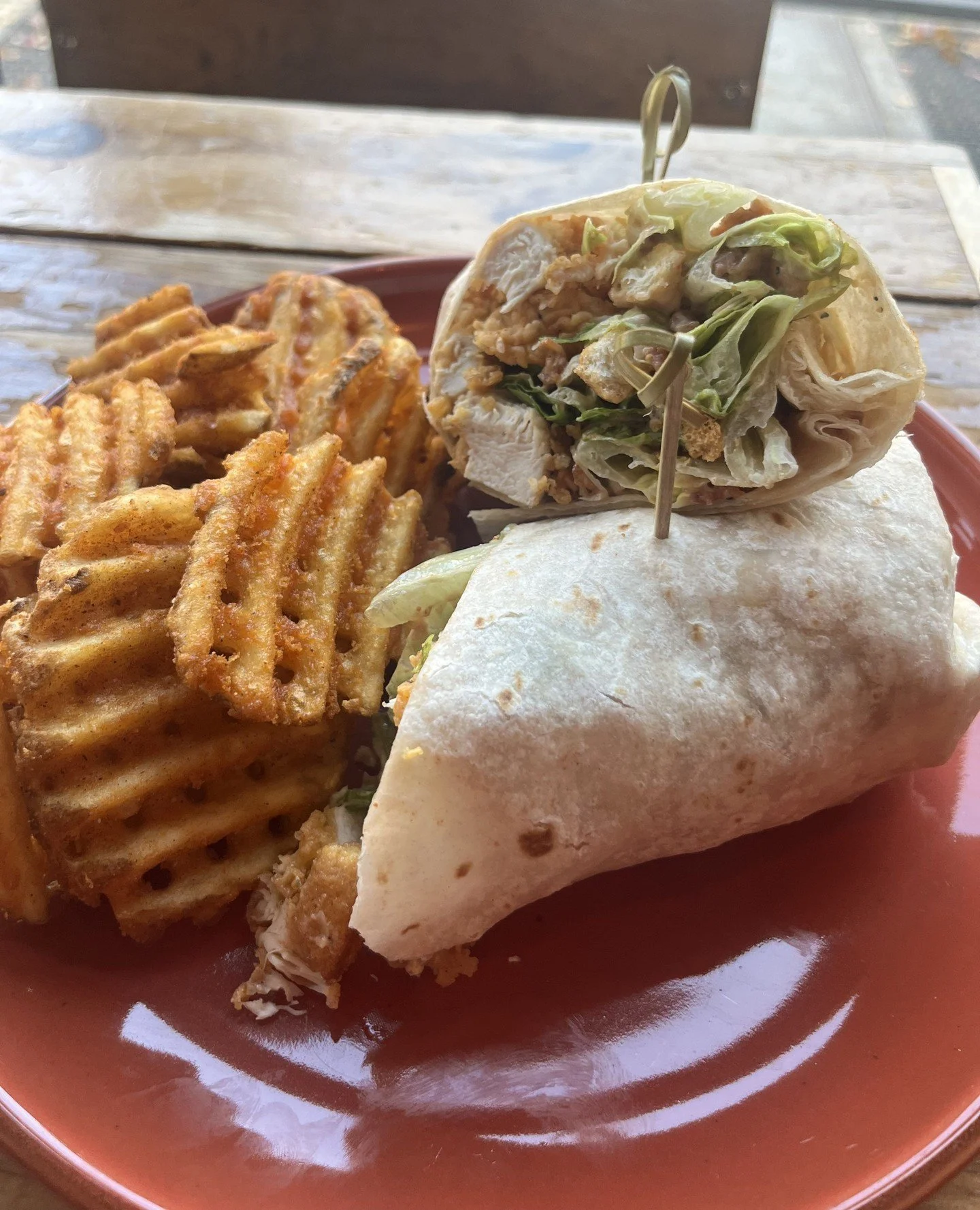 Specials for this week! Chicken Caesar Wrap with waffle fries, Fried Apple Hand Pie with vanilla ice cream and our new slush lineup! Also a Caesar salad you can add fried or grilled chicken to! Part of our new specials menu that we'll be doing daily 