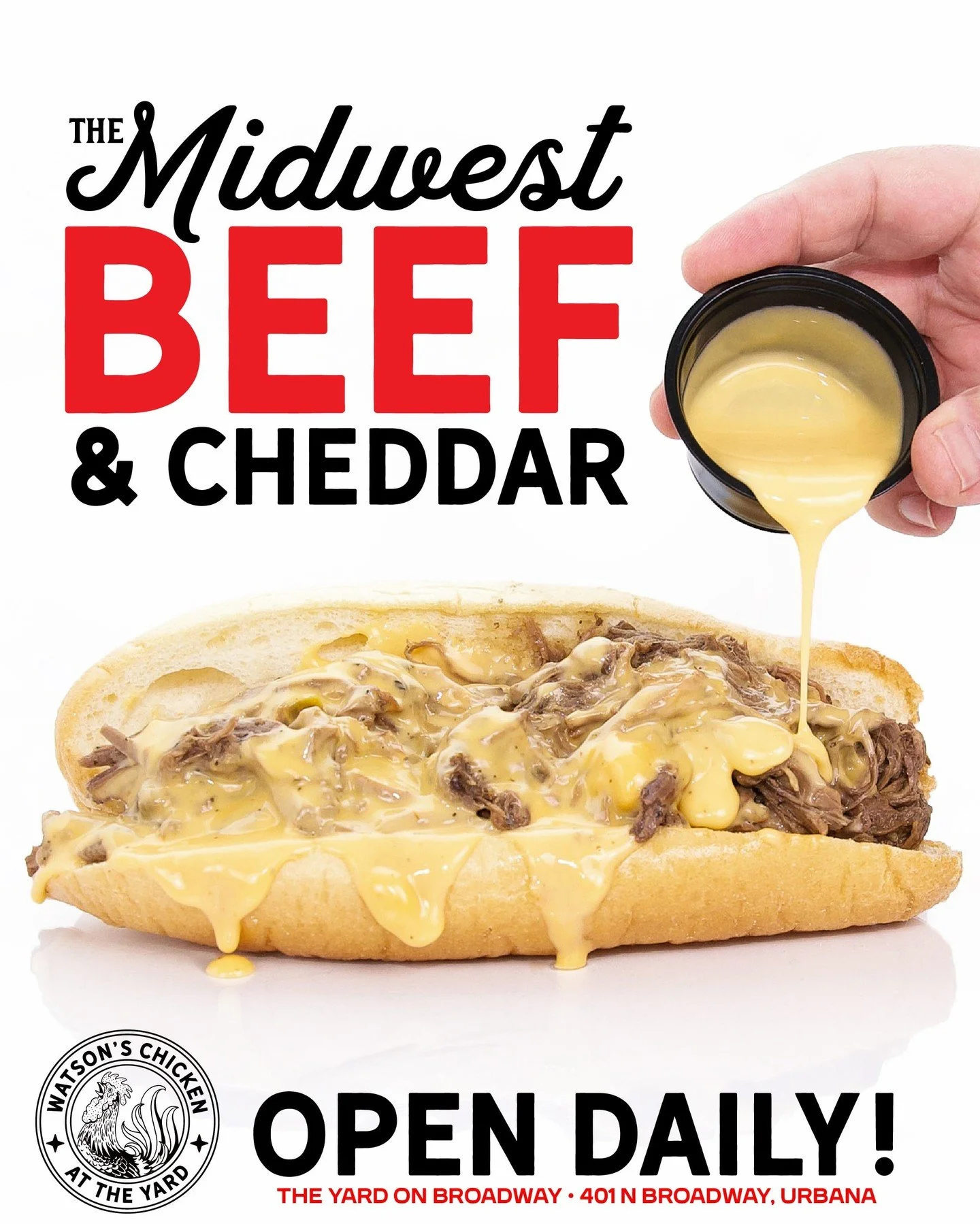 If you're over in Urbana and want some beef, stop by our location @theyardonbroadway and grab a Midwest Beef &amp; Cheddar! House made Italian beef topped with cheddar beer cheese served on an Amoroso's Philly Roll. We got chicken too!