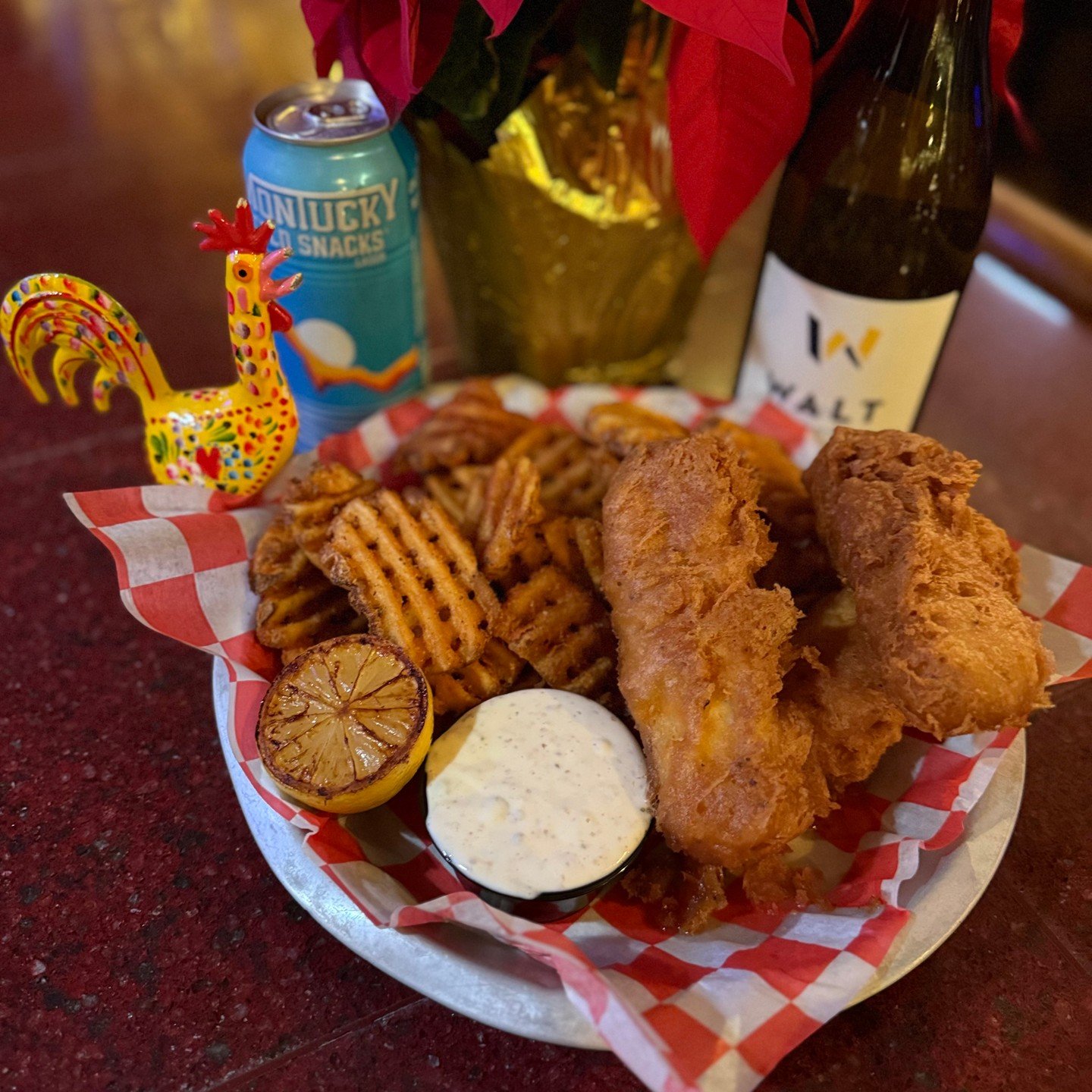 Fish &amp; Chips Friday! 3 pieces of beer battered Wild Atlantic cod served with waffle fries, house made tartar sauce and a charred lemon wedge. Only at the Shack!