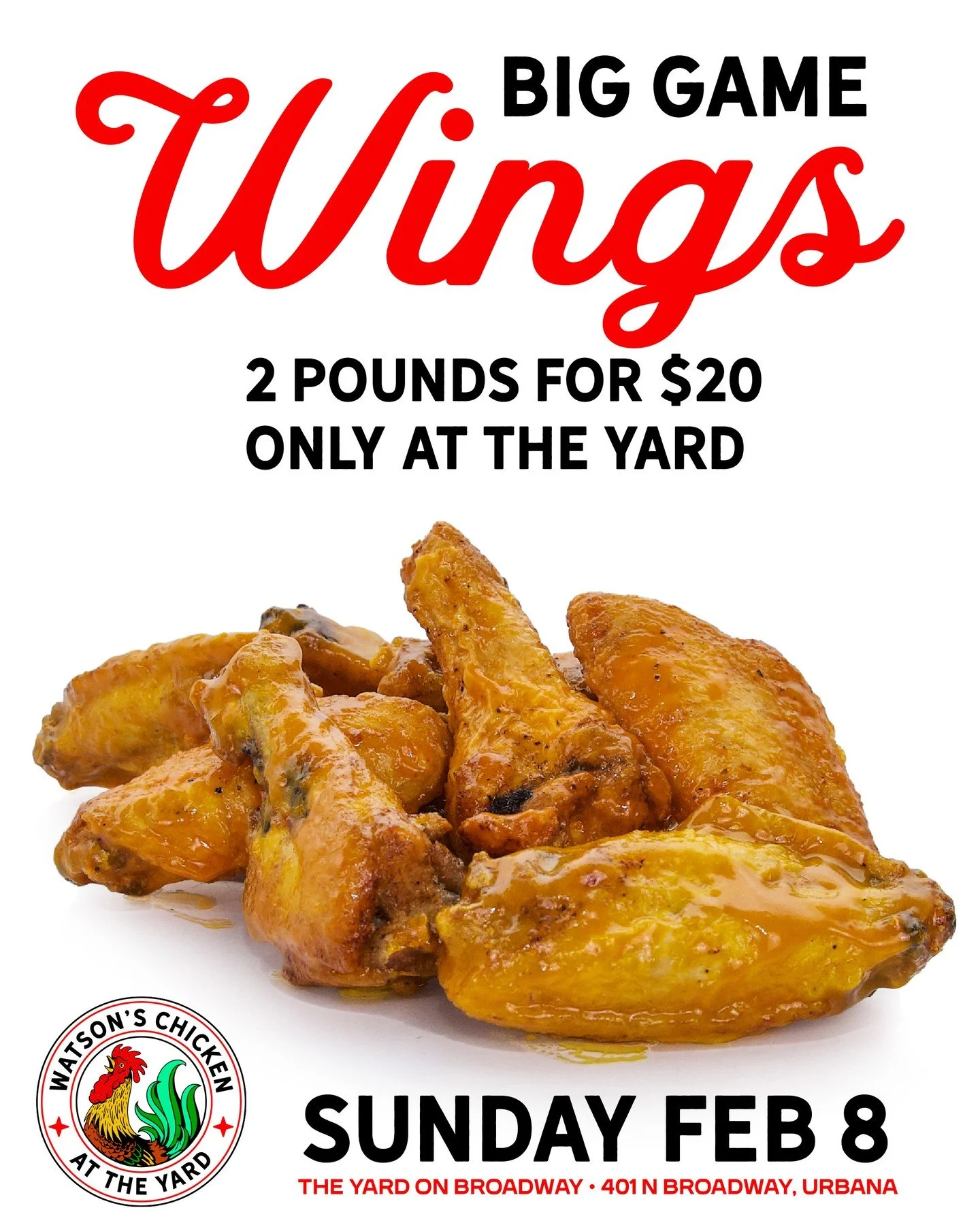 We're going to close the Shack on Sunday at 3pm (after wing pickups) but our location at @theyardonbroadway will be open and serving wings for all of you who want to watch the game on the massive amount of TVs in the Yard! Get 2 pounds for $20! Only 